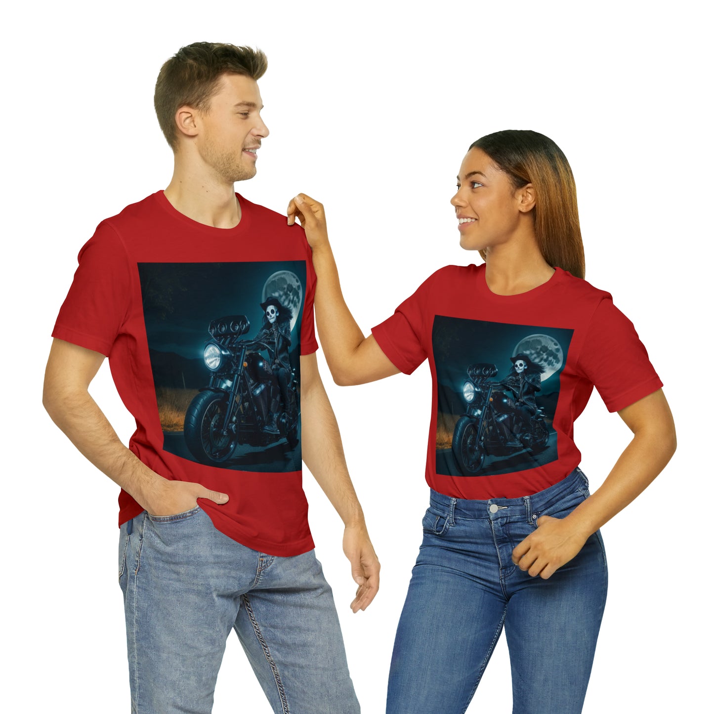 Camiseta de manga corta Unisex Jersey - Motociclista de Halloween AI - 01