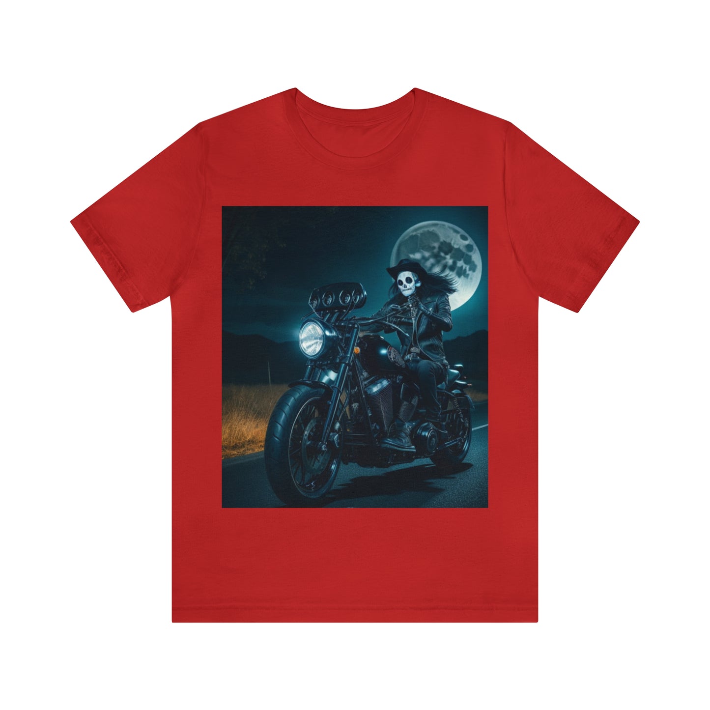 Camiseta de manga corta Unisex Jersey - Motociclista de Halloween AI - 01