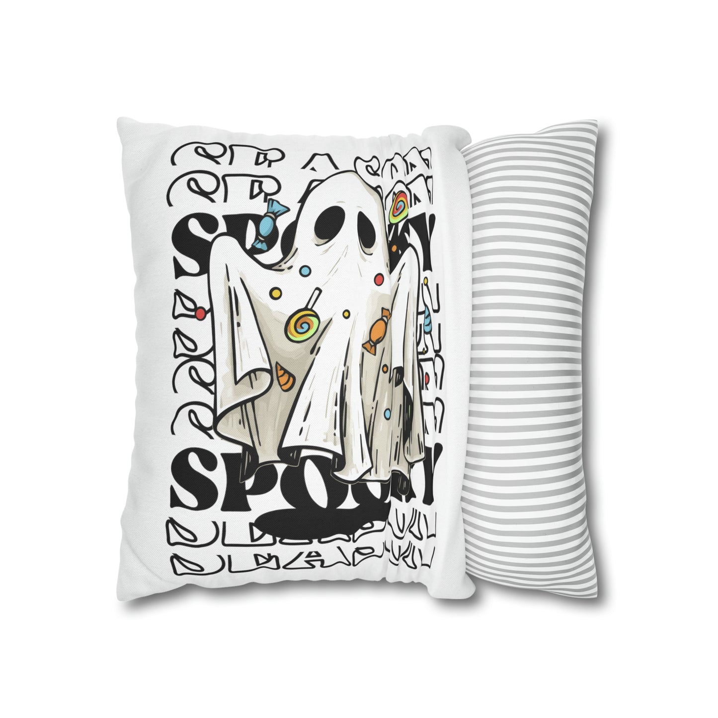 Funda de almohada cuadrada de poliéster hilado - Halloween - Pequeño fantasma - 05/07