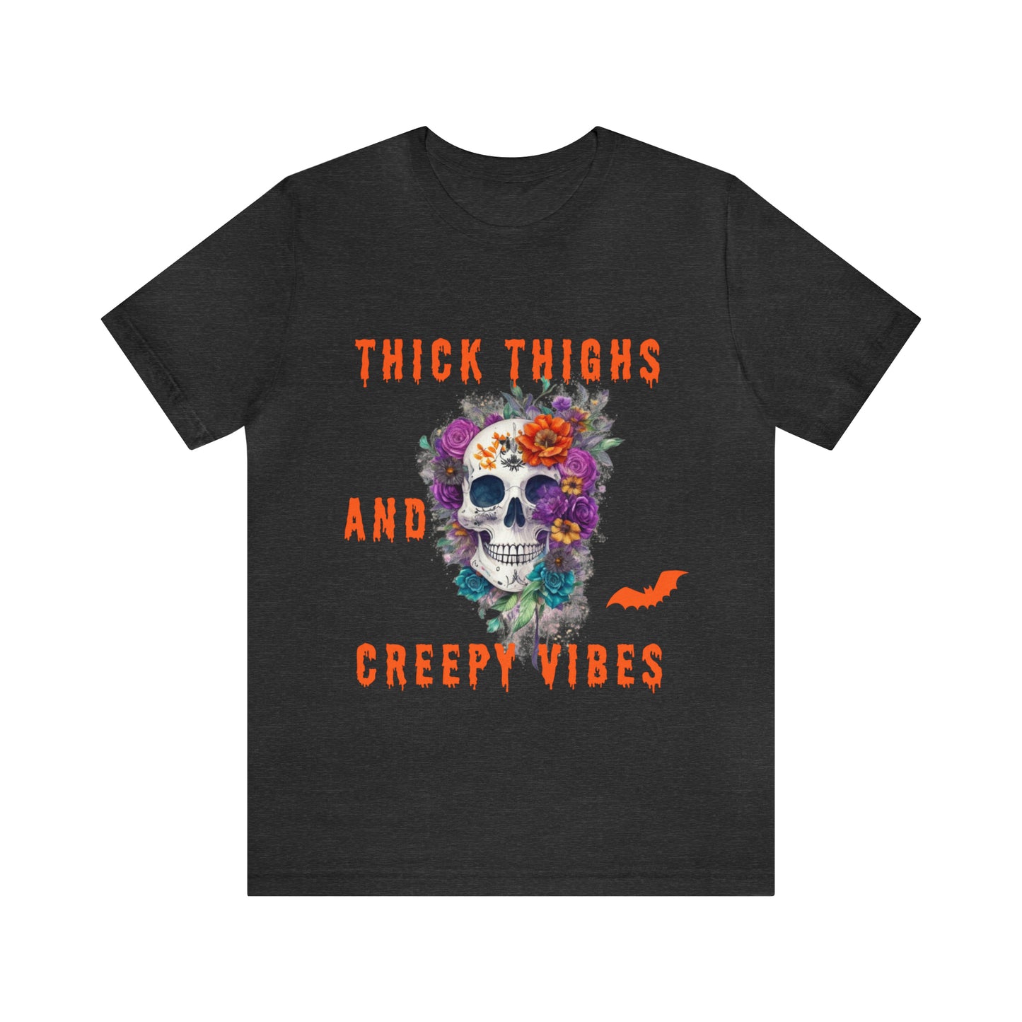 Tee-shirt à manches courtes en jersey unisexe - Crâne et fleurs d'Halloween