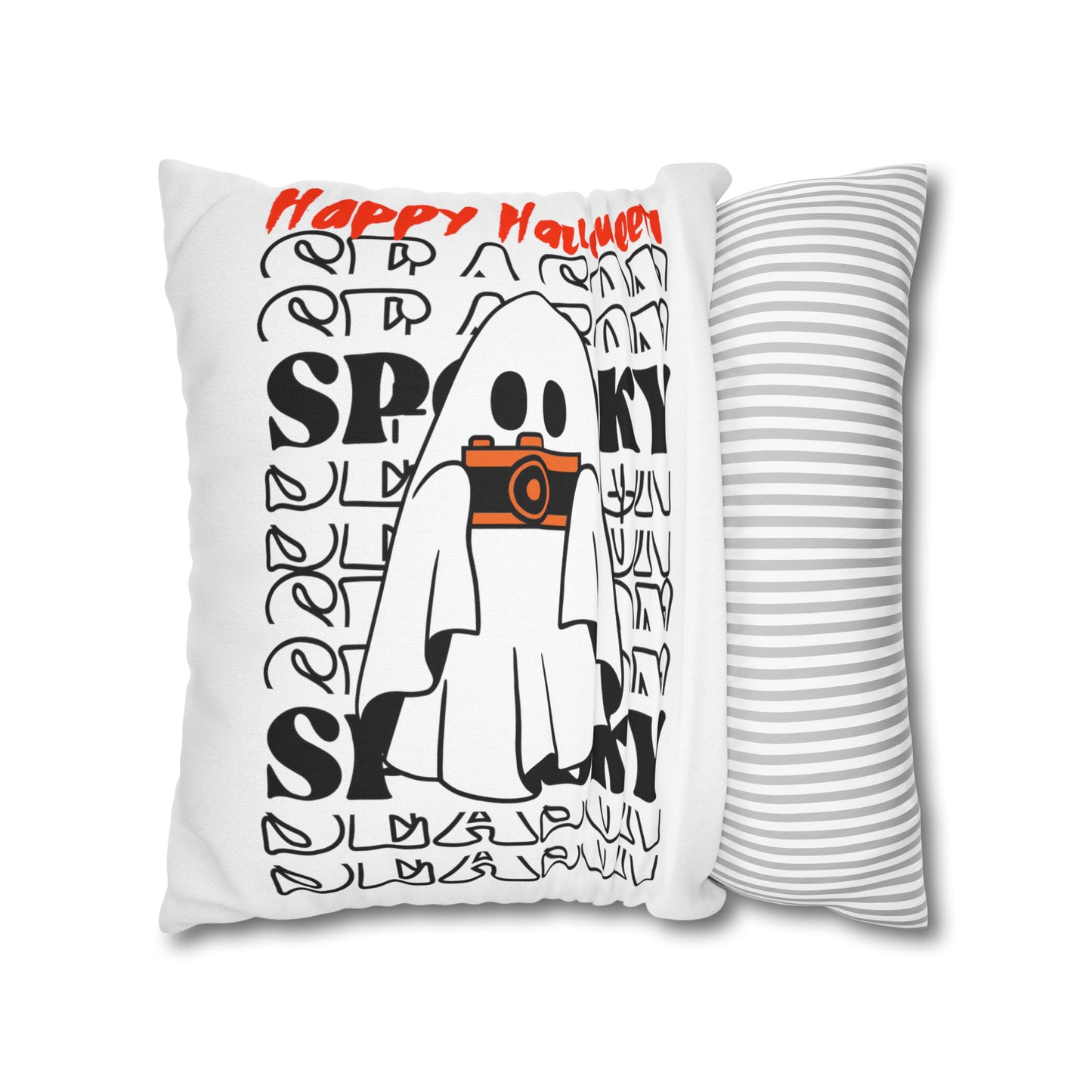 Funda de almohada cuadrada de poliéster hilado - Halloween - Pequeño fantasma - 08/06