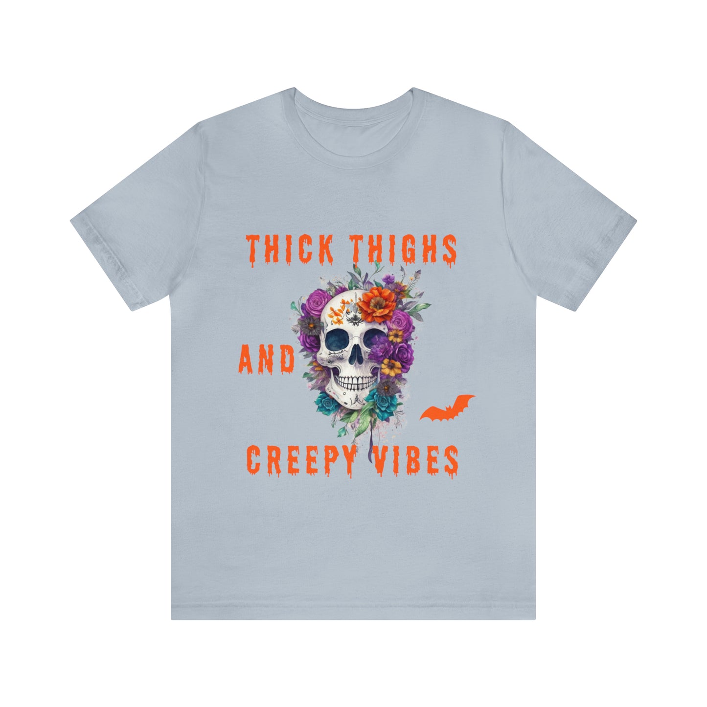 Tee-shirt à manches courtes en jersey unisexe - Crâne et fleurs d'Halloween