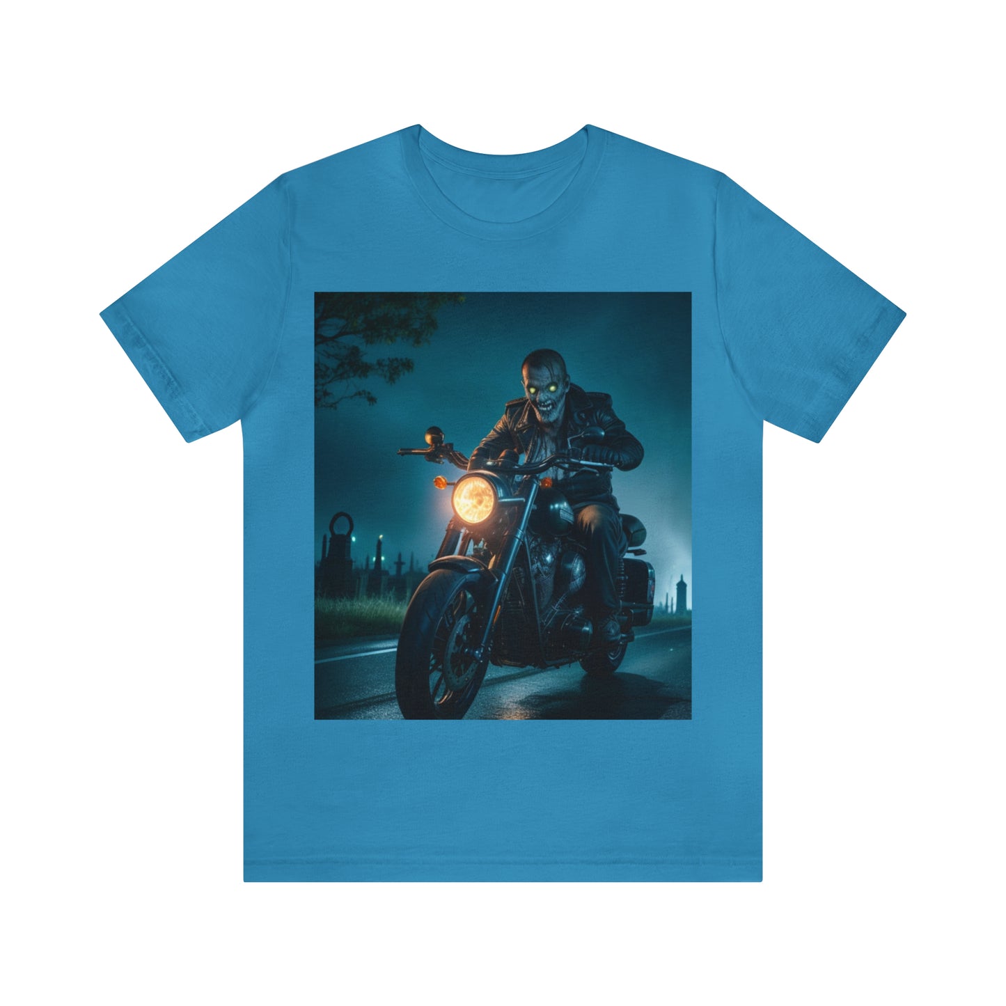 Unisex Jersey Short Sleeve Tee - Halloween Motorcyclist AI - 03