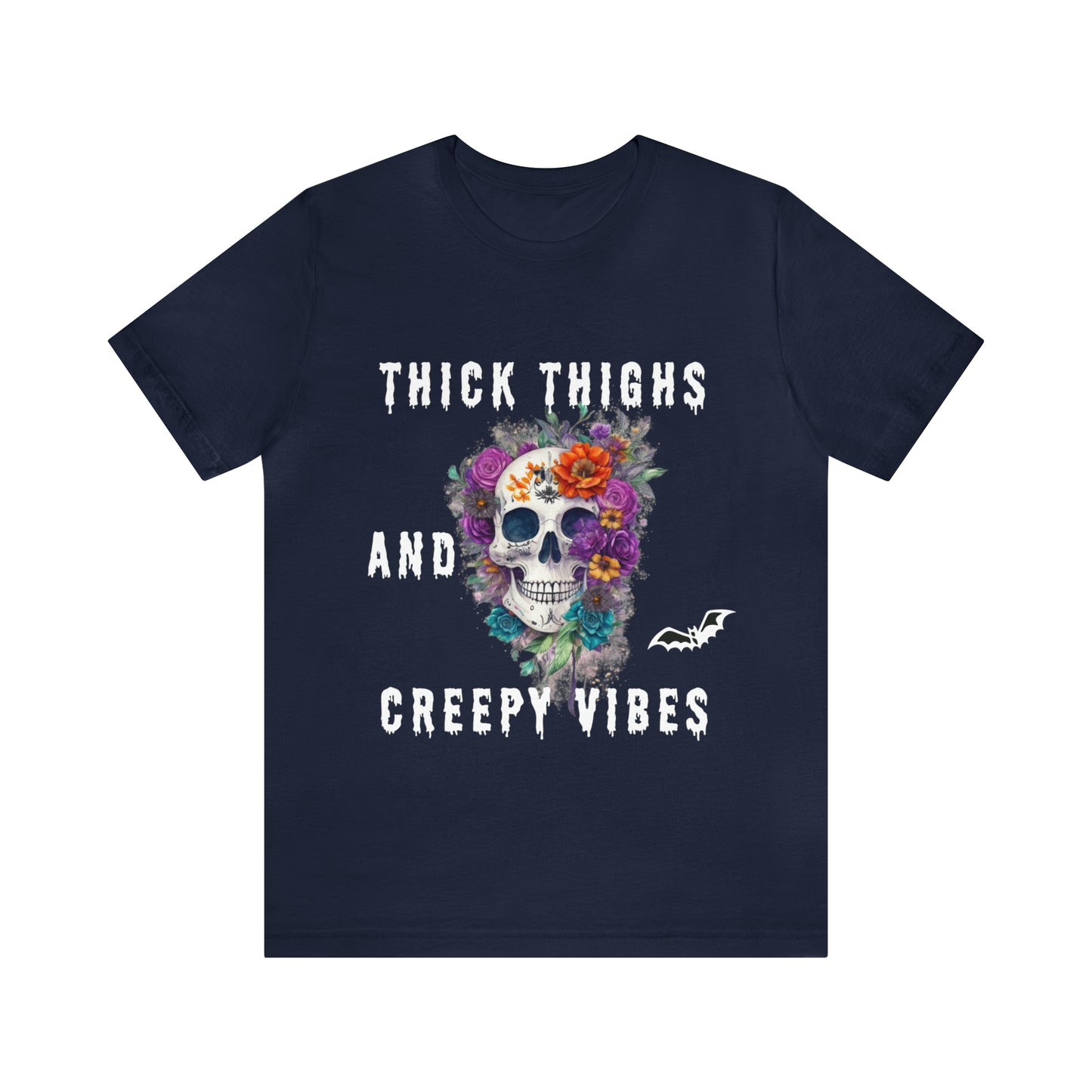 Tee-shirt à manches courtes en jersey unisexe - Crâne et fleurs d'Halloween