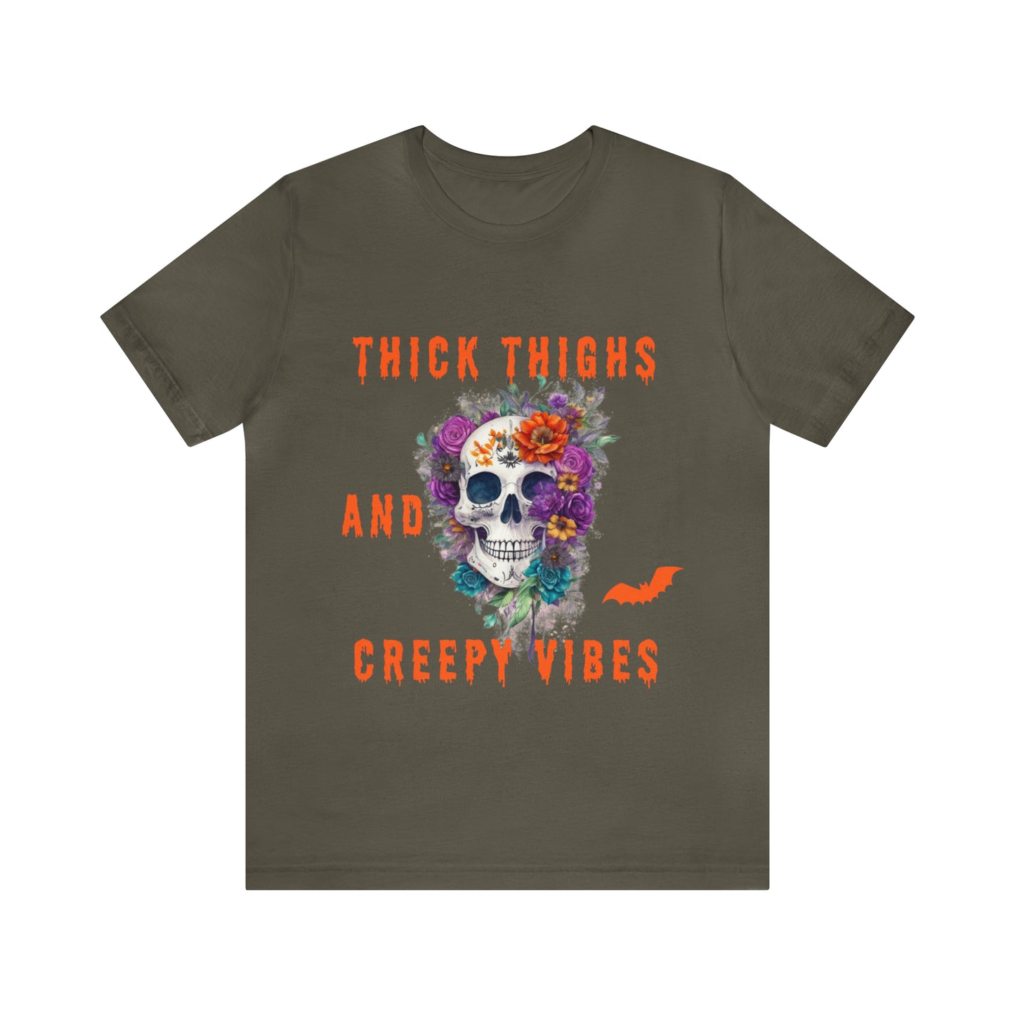 Tee-shirt à manches courtes en jersey unisexe - Crâne et fleurs d'Halloween