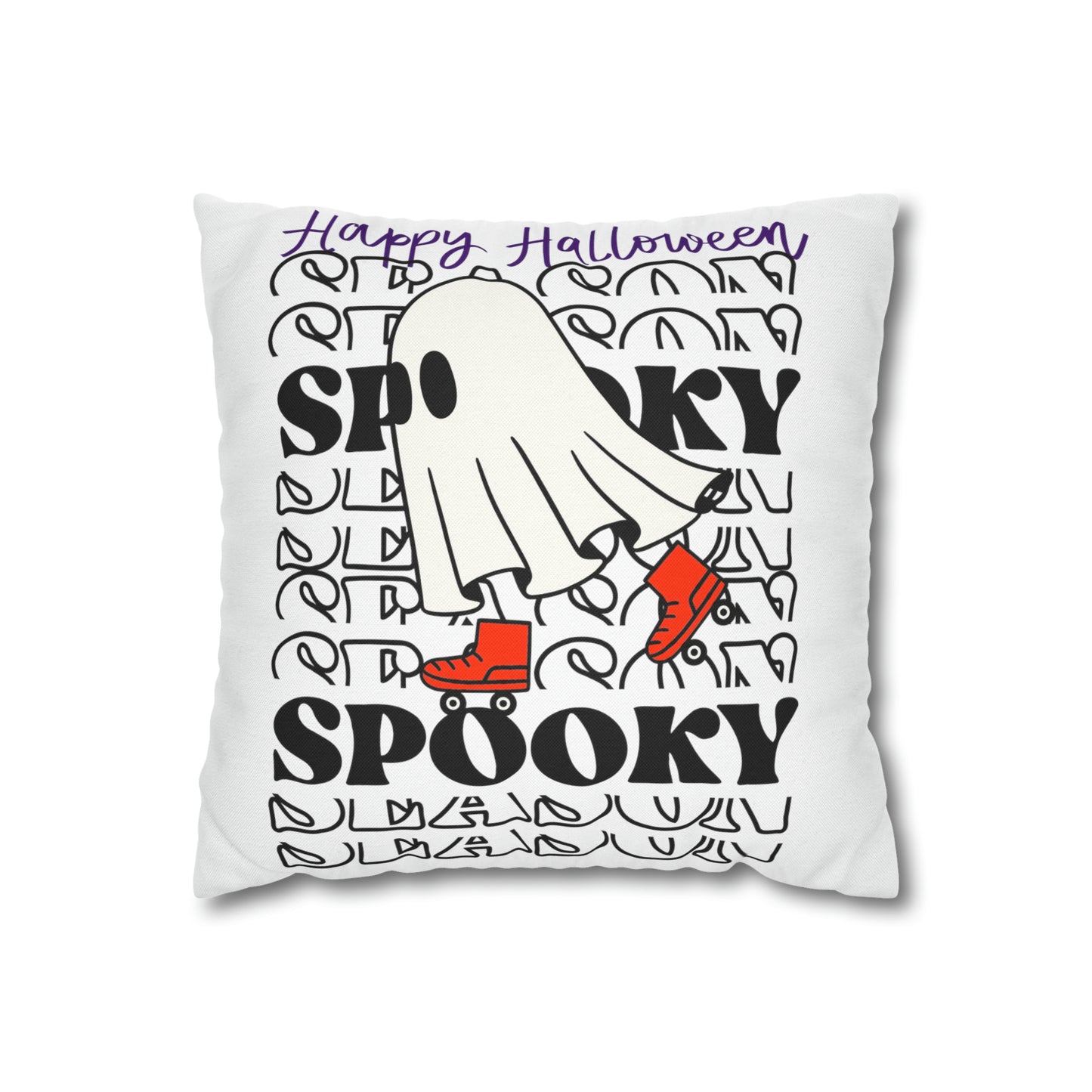 Funda de almohada cuadrada de poliéster hilado - Halloween - Pequeño fantasma - 10/11