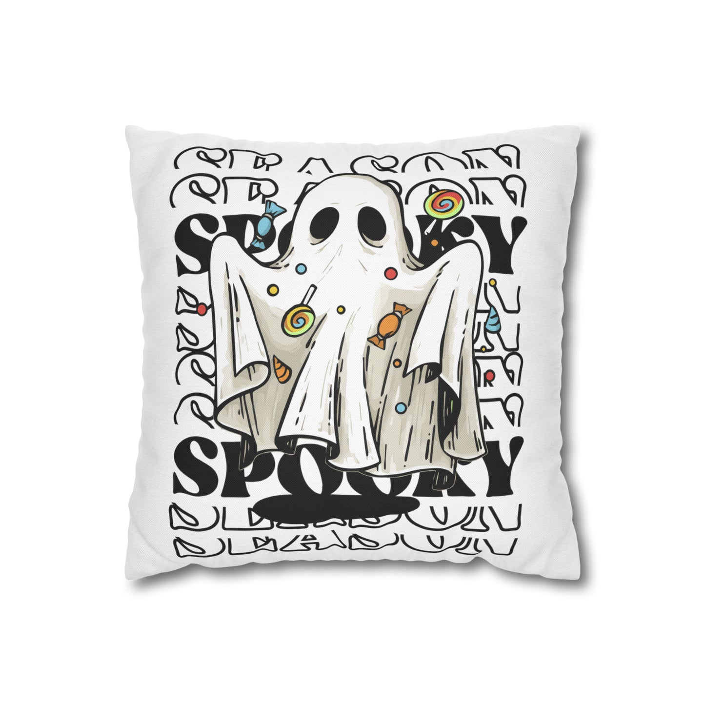 Funda de almohada cuadrada de poliéster hilado - Halloween - Pequeño fantasma - 05/07