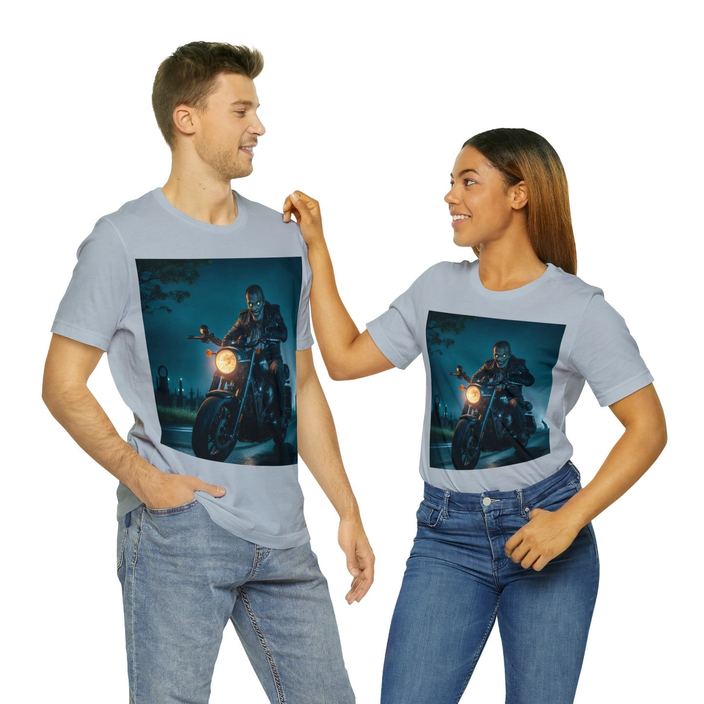 Unisex Jersey Short Sleeve Tee - Halloween Motorcyclist AI - 03