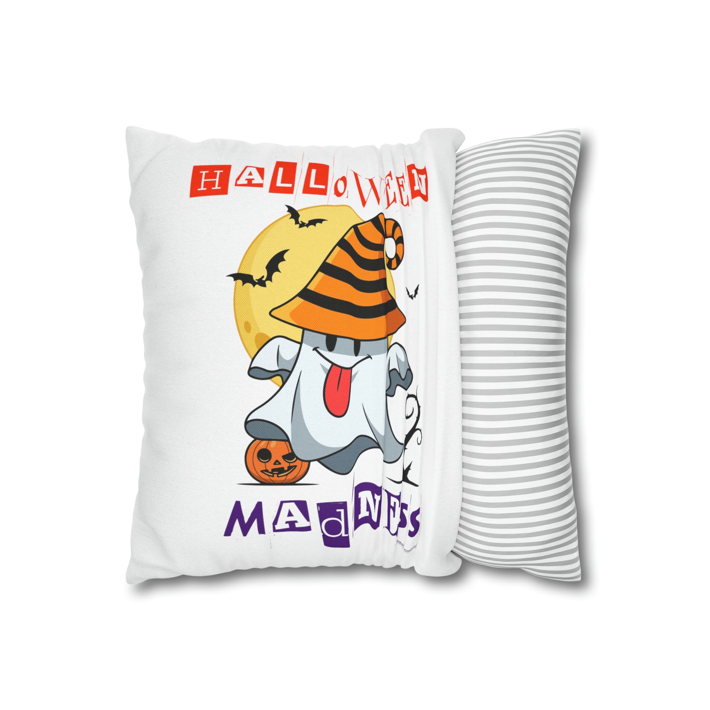 Funda de almohada cuadrada de poliéster hilado - Halloween - Pequeño fantasma - 02/04