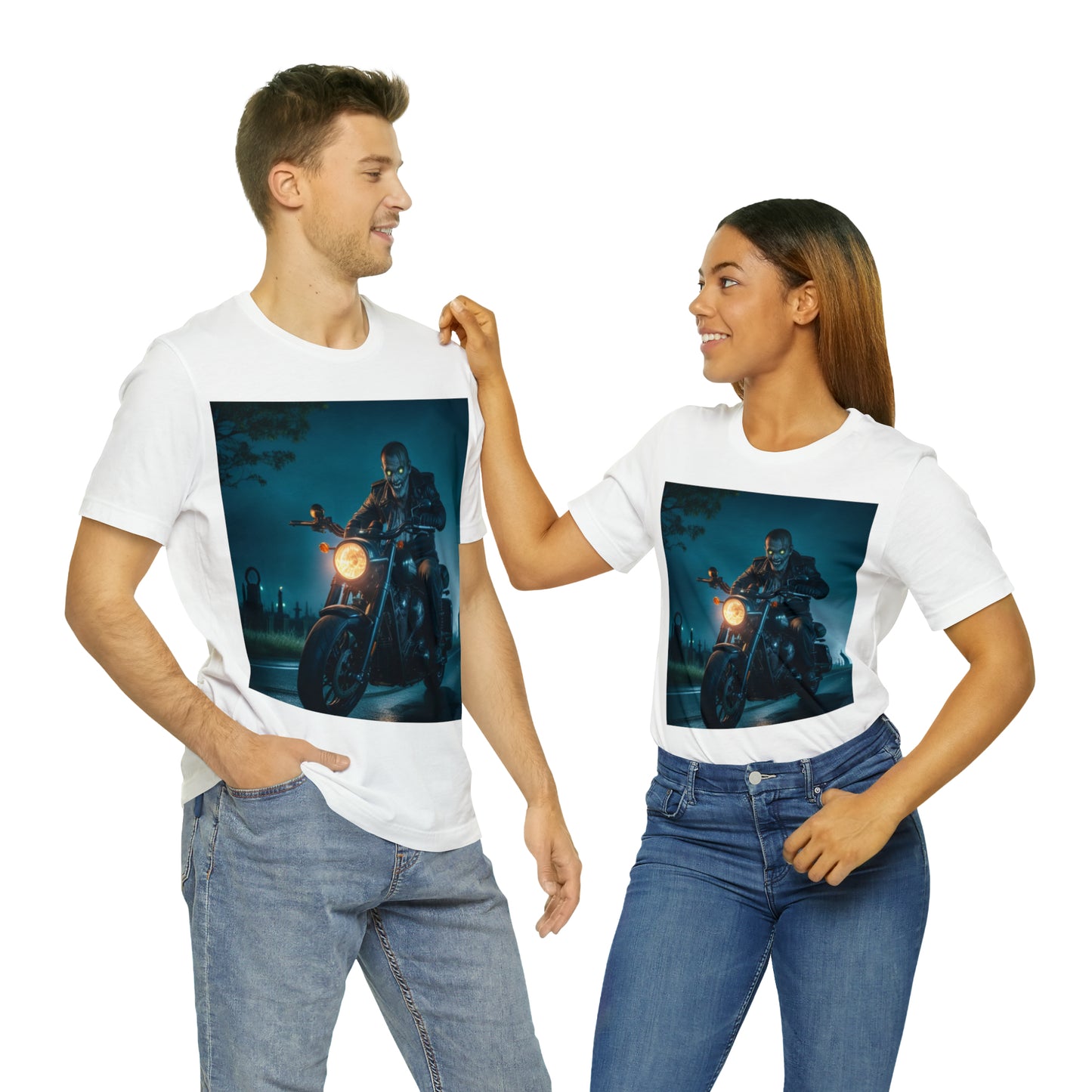 Unisex Jersey Short Sleeve Tee - Halloween Motorcyclist AI - 03