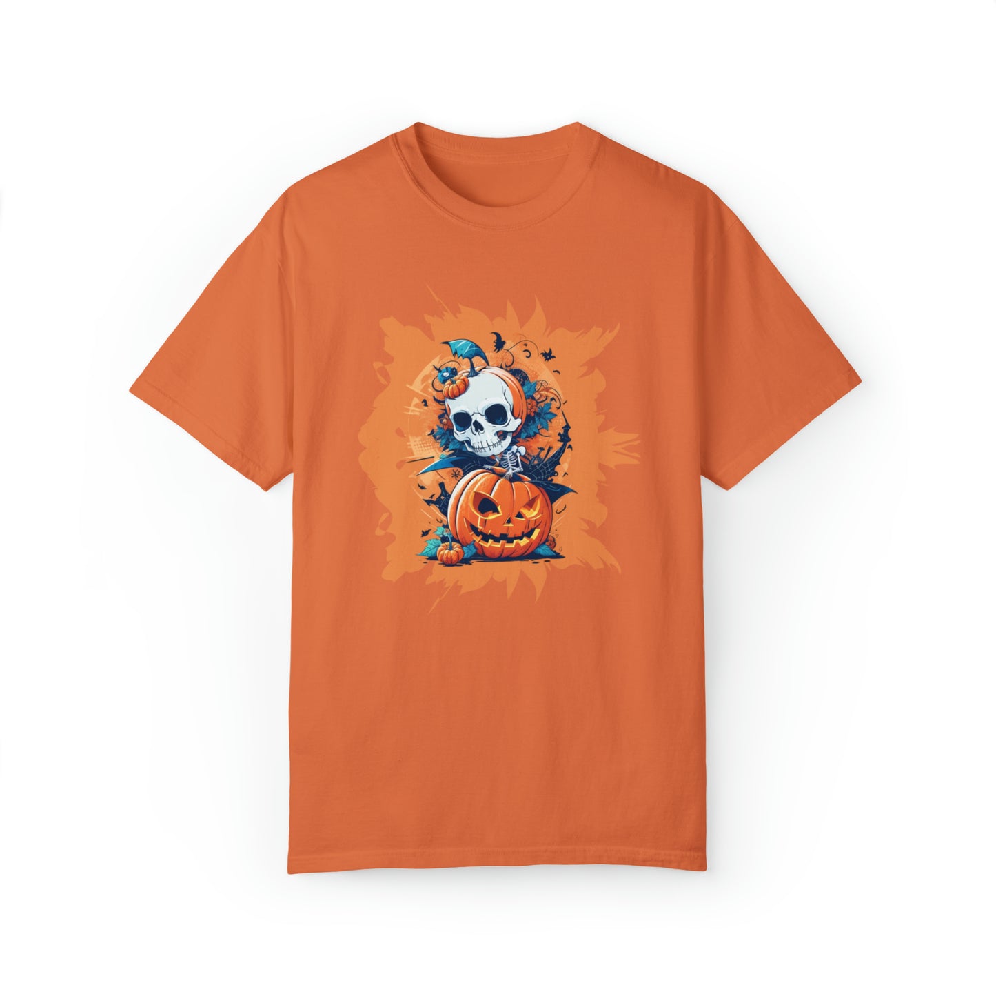 Unisex Garment-Dyed T-shirt - Halloween -  Skull and pumpkins
