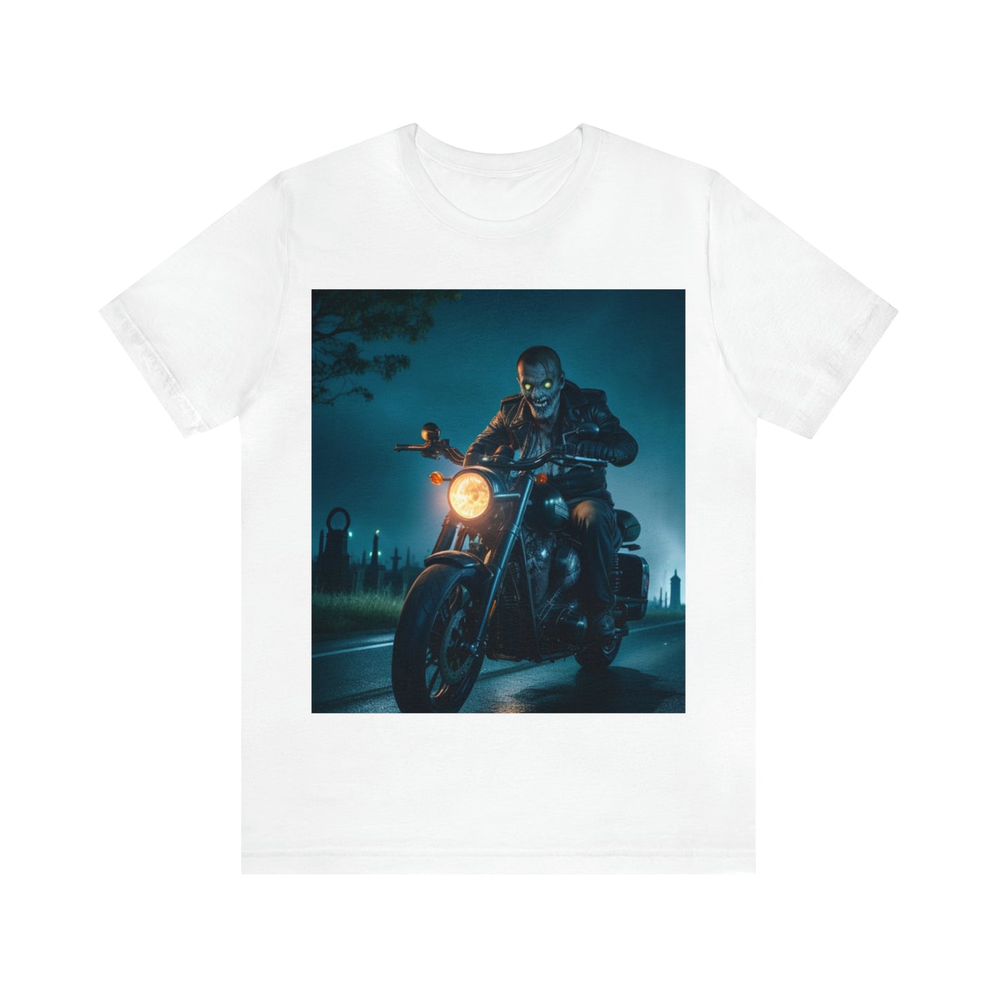 Unisex Jersey Short Sleeve Tee - Halloween Motorcyclist AI - 03