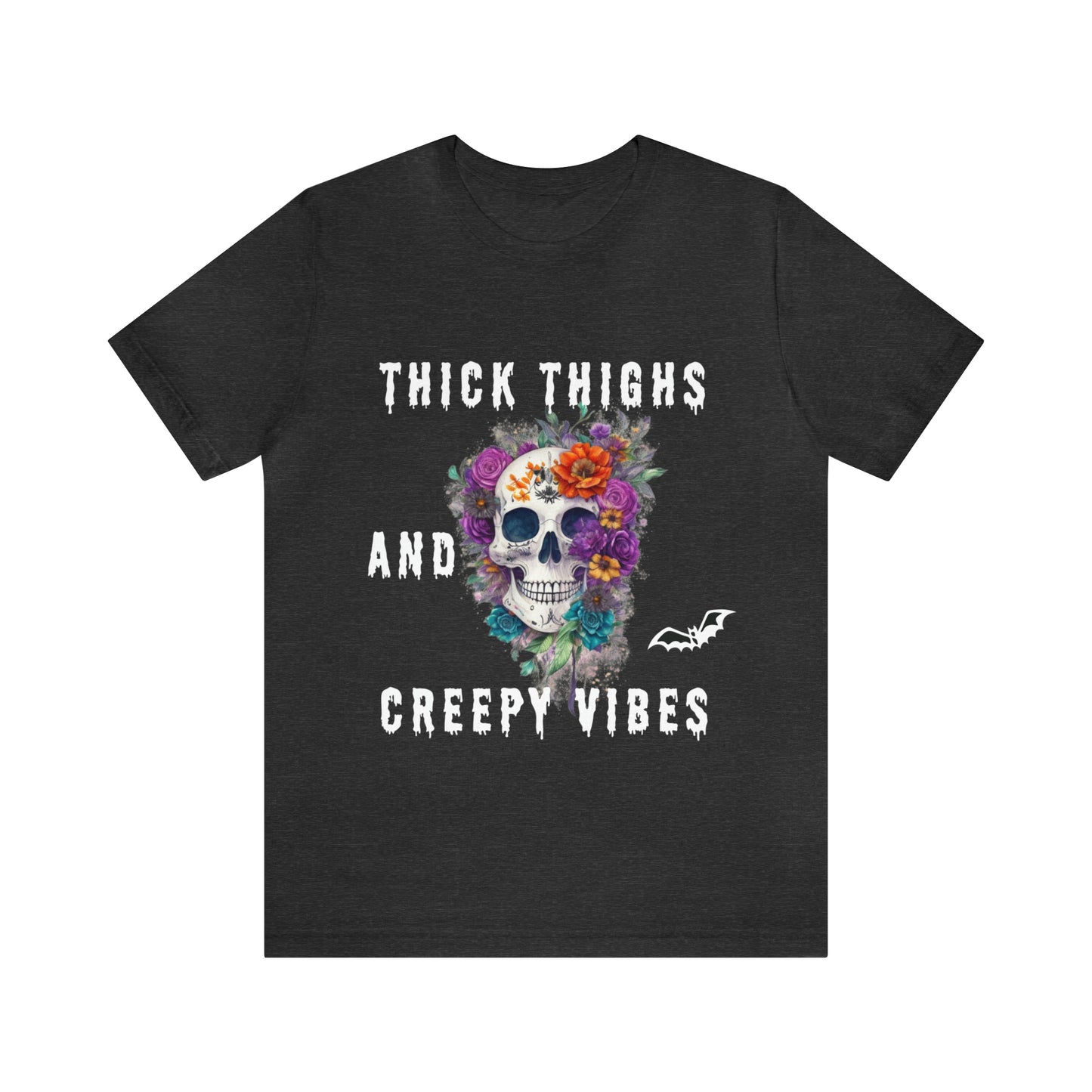 Tee-shirt à manches courtes en jersey unisexe - Crâne et fleurs d'Halloween