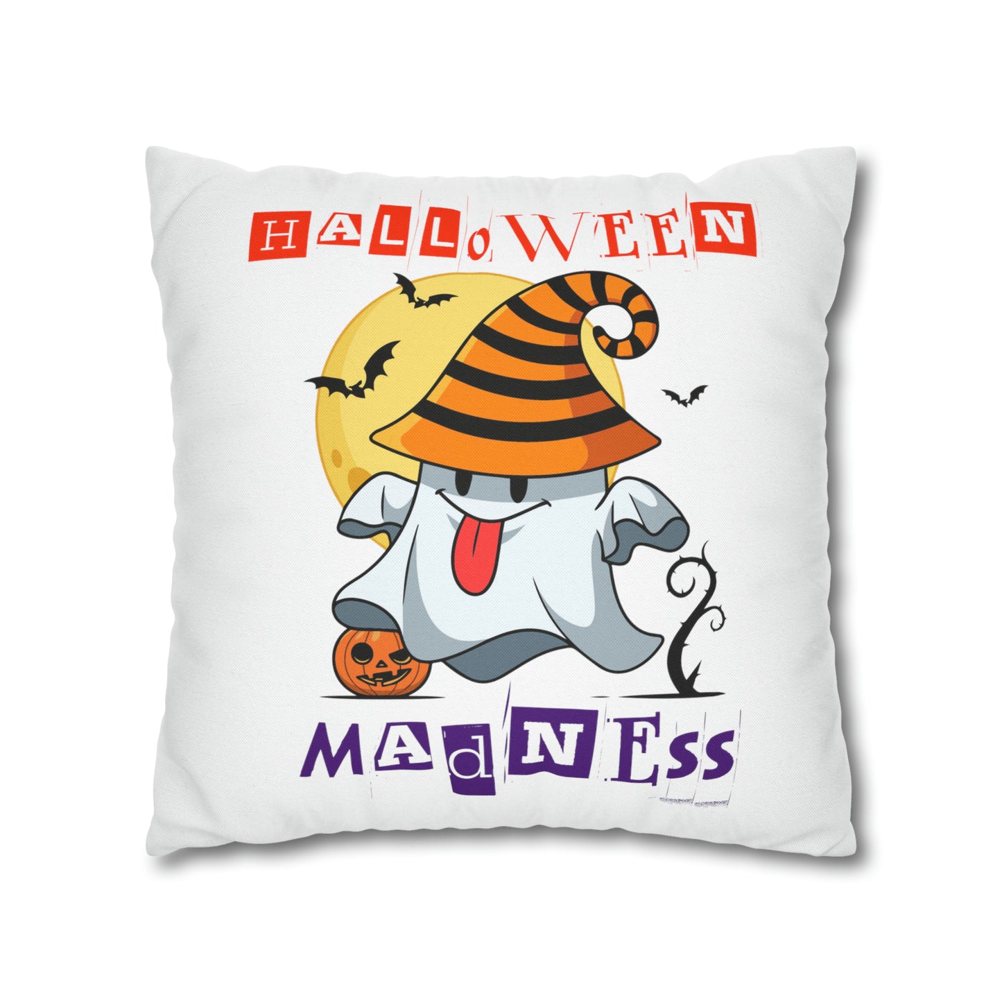 Funda de almohada cuadrada de poliéster hilado - Halloween - Pequeño fantasma - 09/04