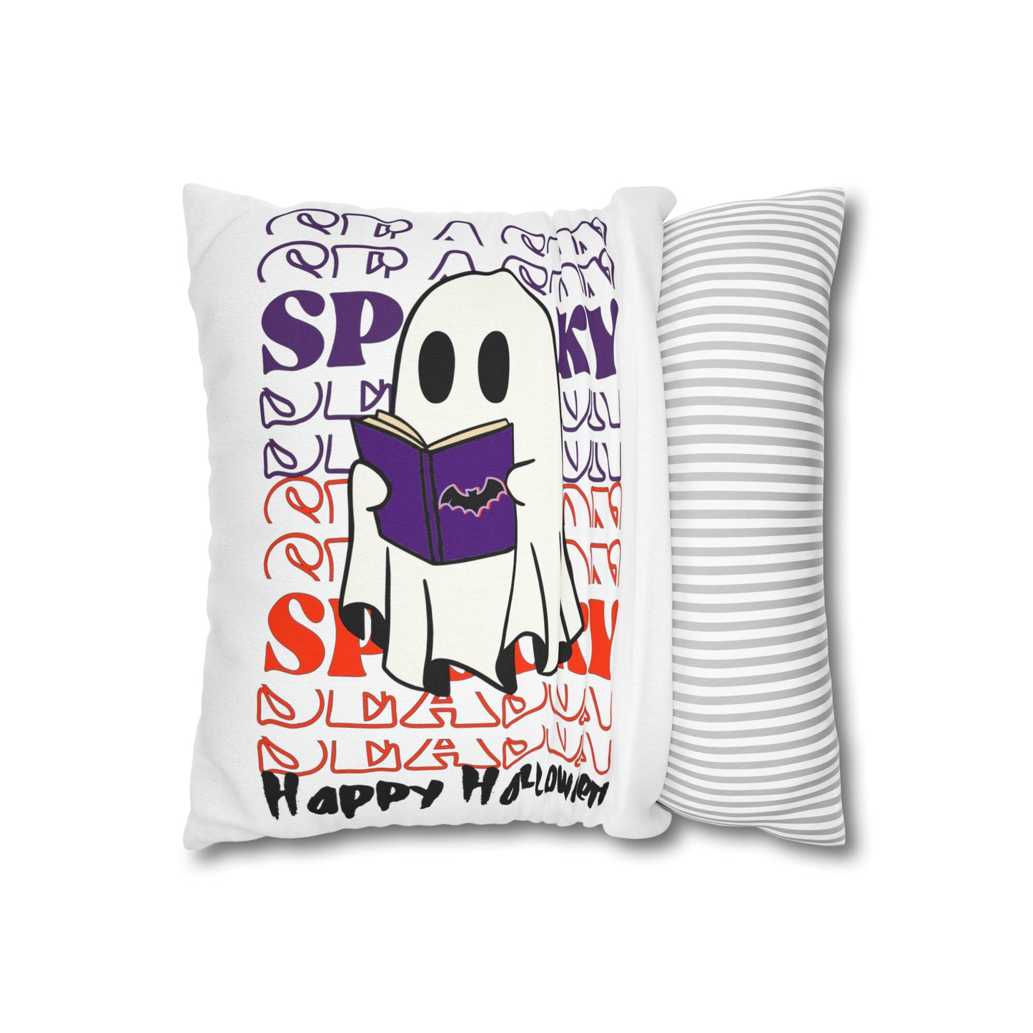 Funda de almohada cuadrada de poliéster hilado - Halloween - Pequeño fantasma - 05/07