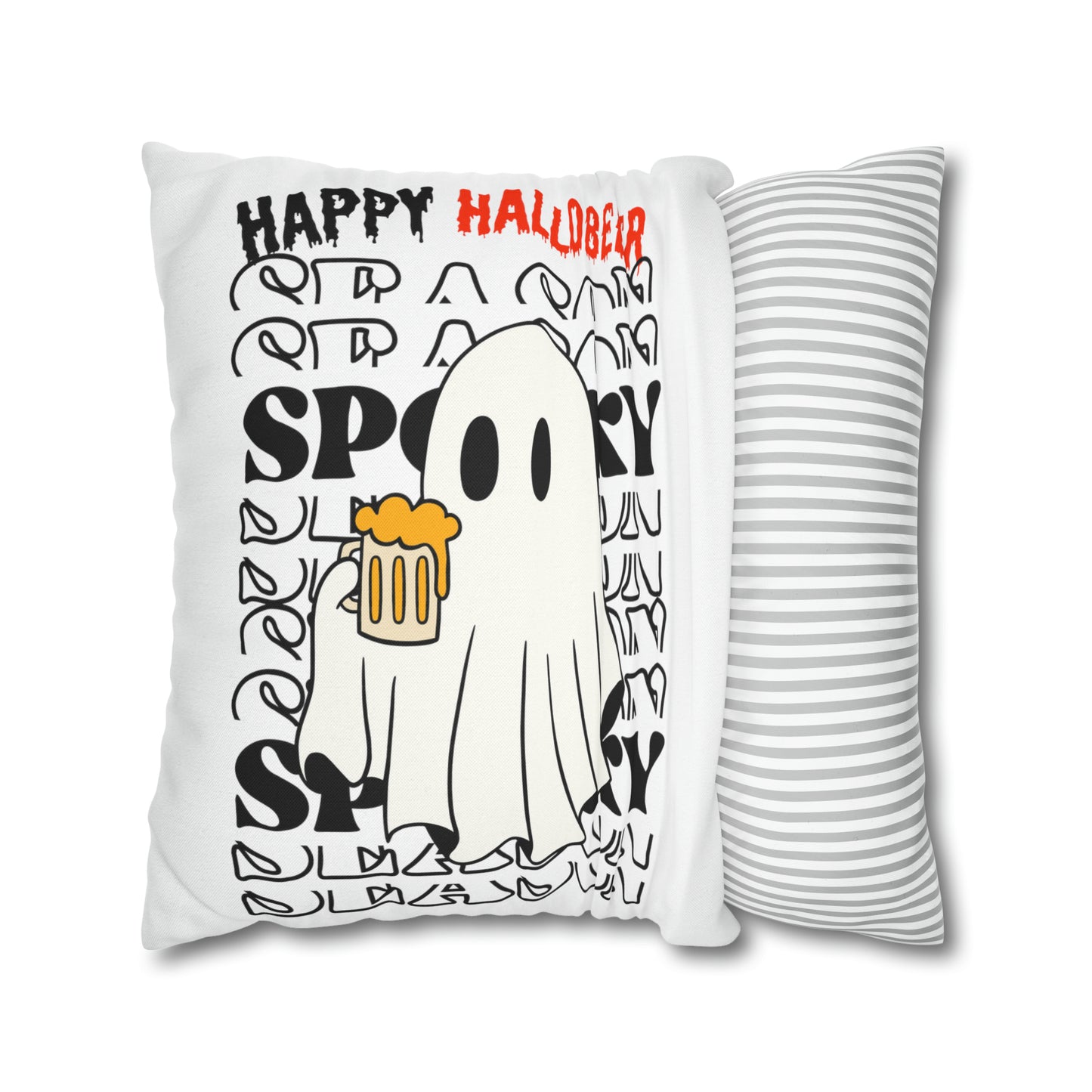 Funda de almohada cuadrada de poliéster hilado - Halloween - Pequeño fantasma - 01/03