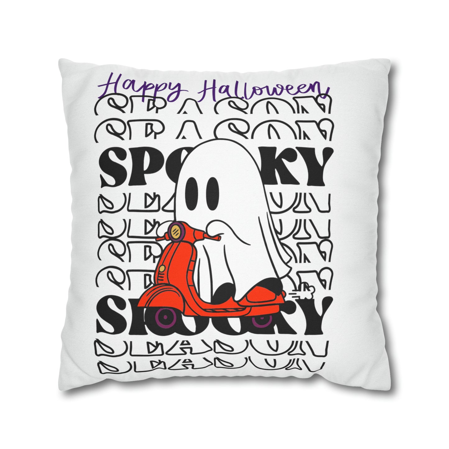Funda de almohada cuadrada de poliéster hilado - Halloween - Pequeño fantasma - 09/04