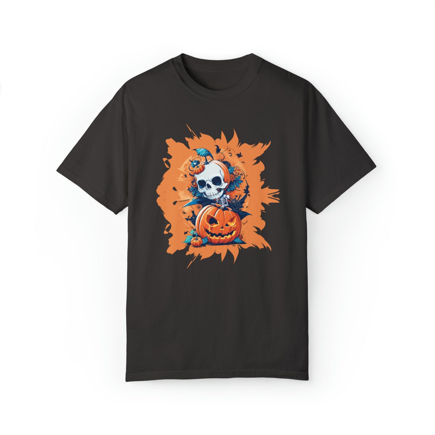 Camiseta unisex teñida en prenda - Halloween - Calavera y calabazas