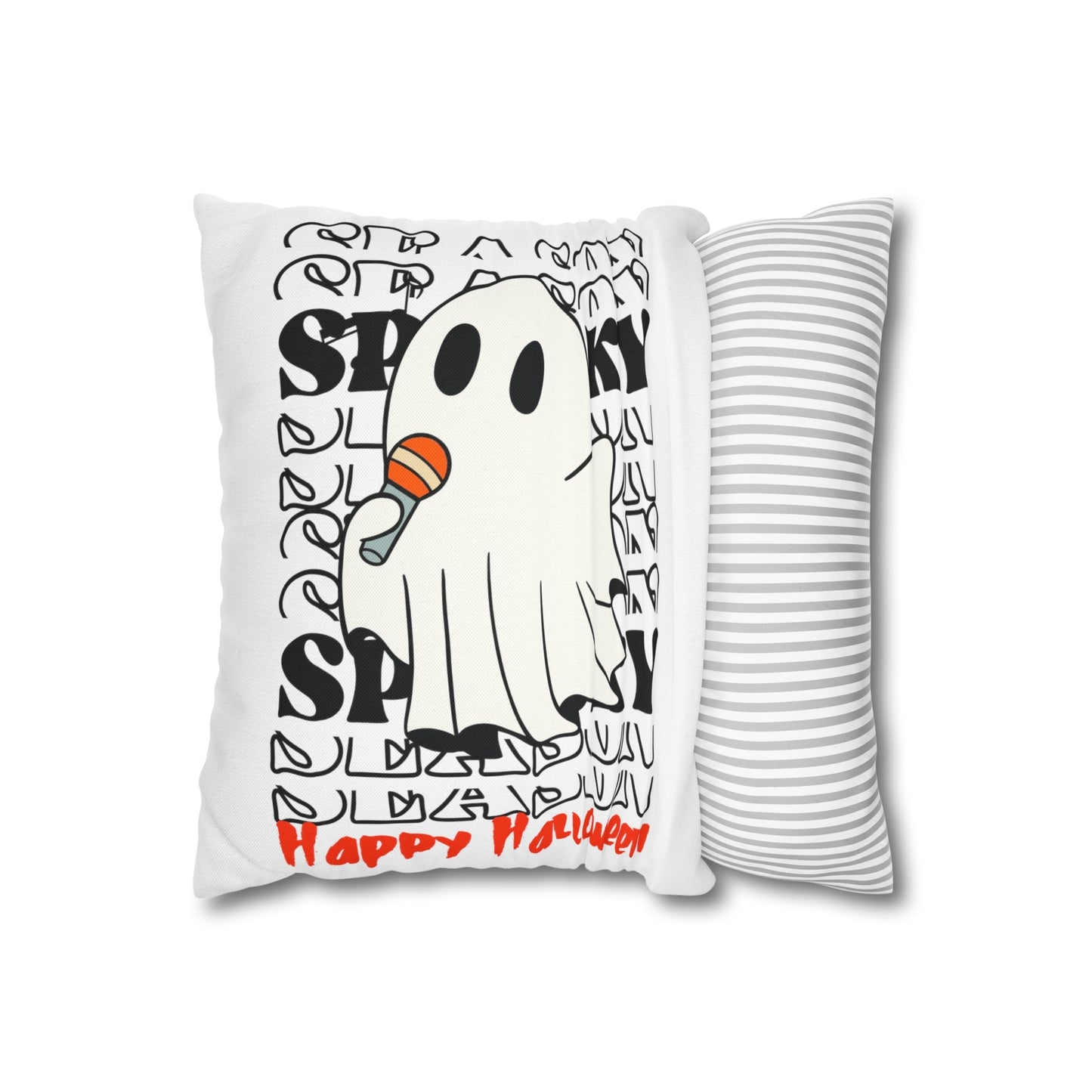 Funda de almohada cuadrada de poliéster hilado - Halloween - Pequeño fantasma - 08/06