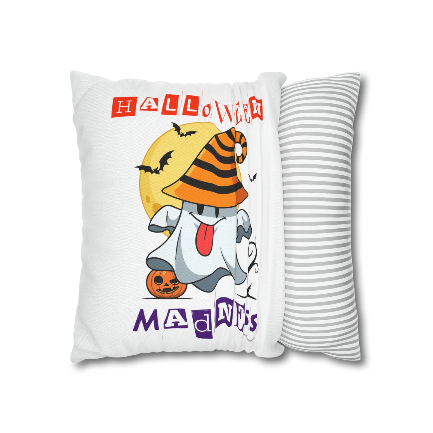 Funda de almohada cuadrada de poliéster hilado - Halloween - Pequeño fantasma - 09/04