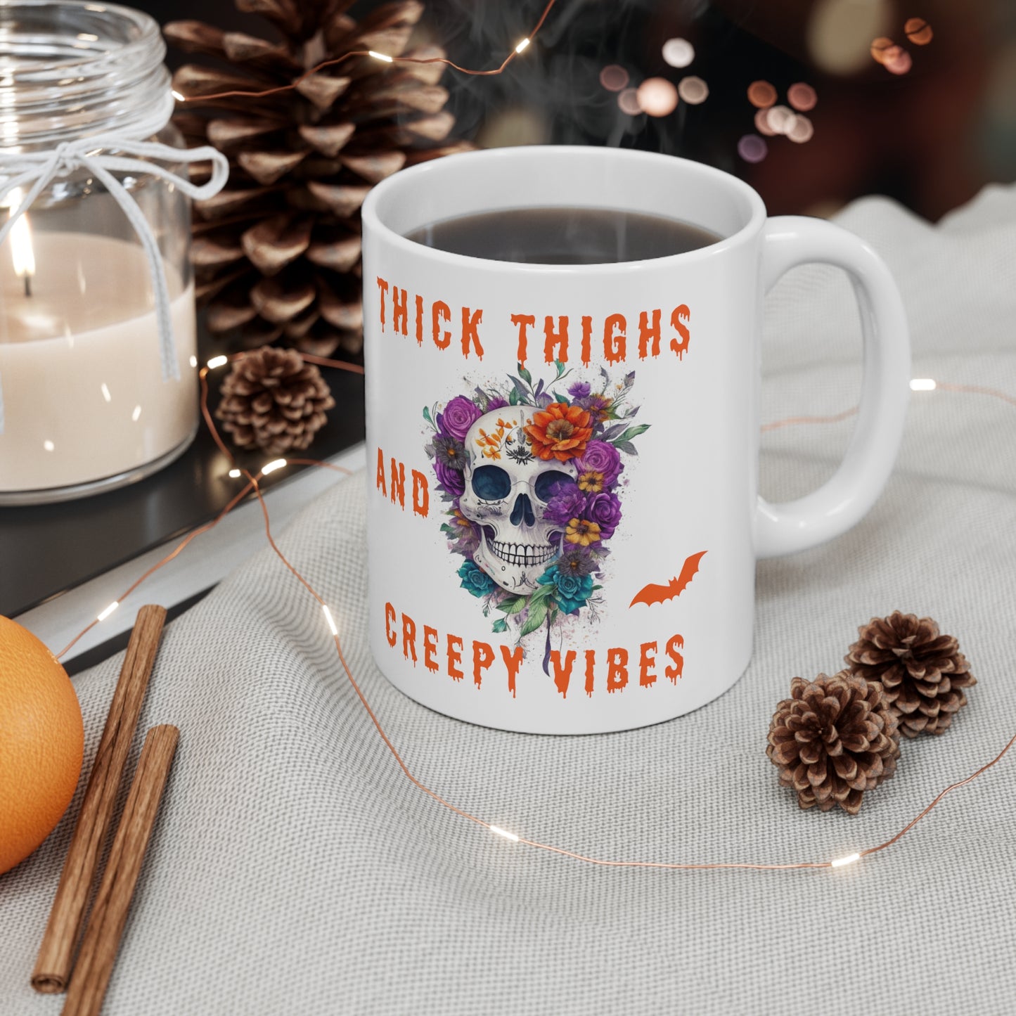 Mug en céramique 11oz - Halloween - Crâne et fleurs