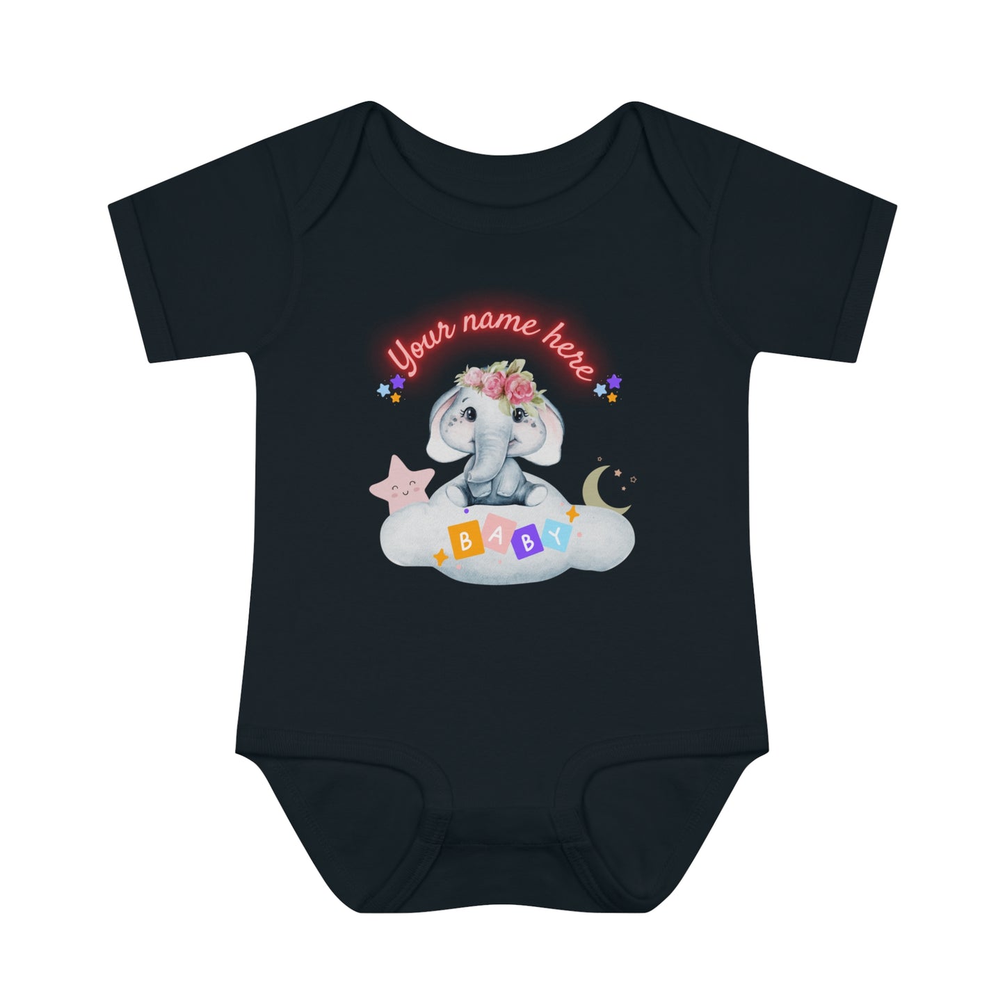 Infant Baby Rib Bodysuit - Baby elephant - Custom - 03