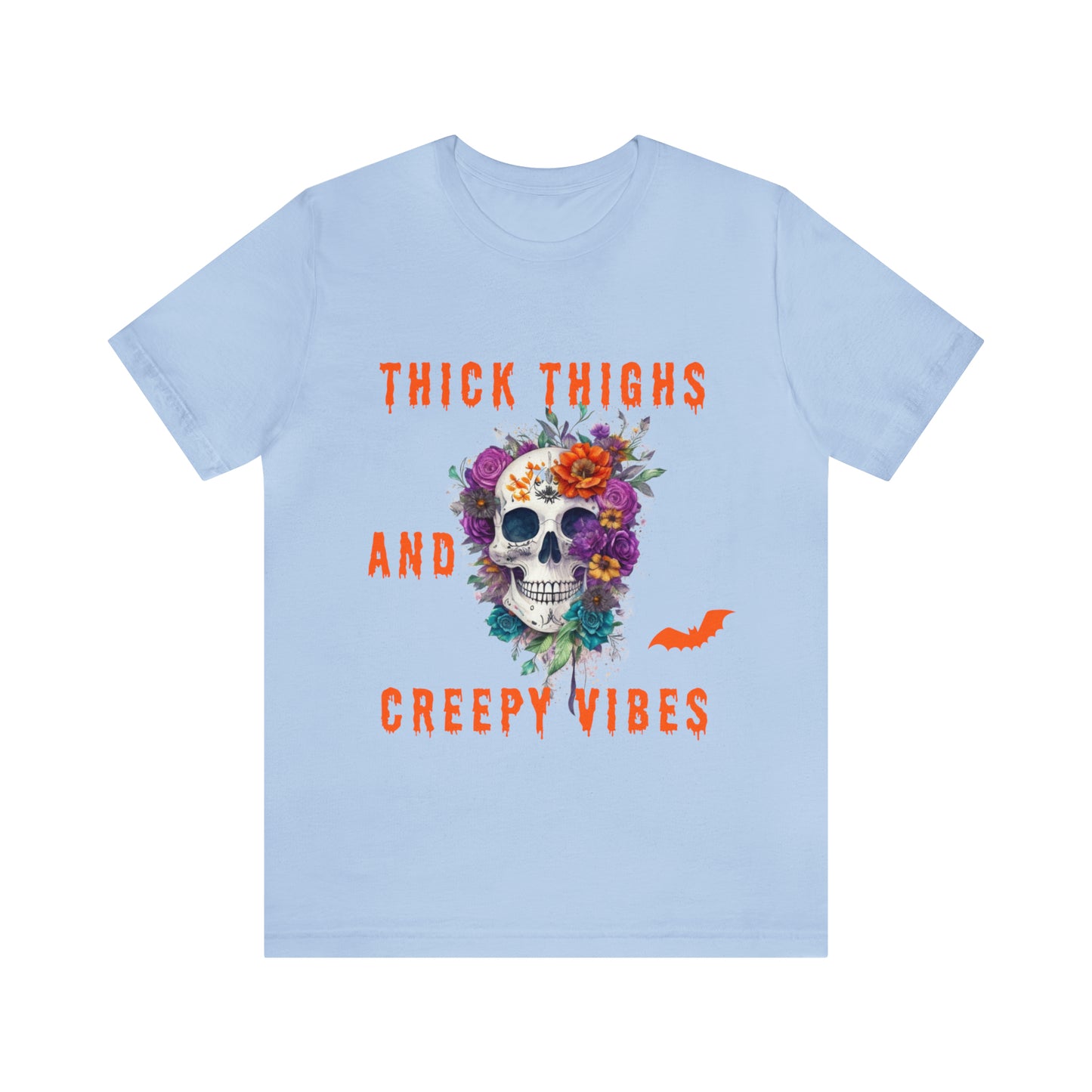 Tee-shirt à manches courtes en jersey unisexe - Crâne et fleurs d'Halloween