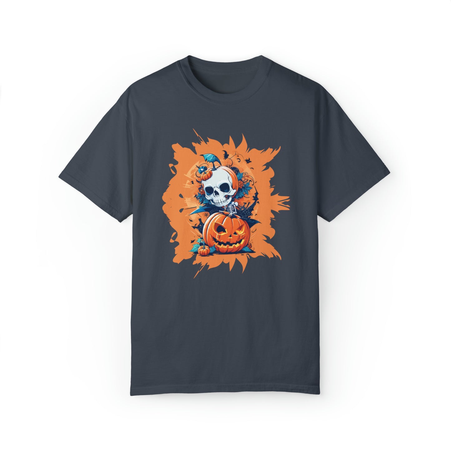 Unisex Garment-Dyed T-shirt - Halloween -  Skull and pumpkins