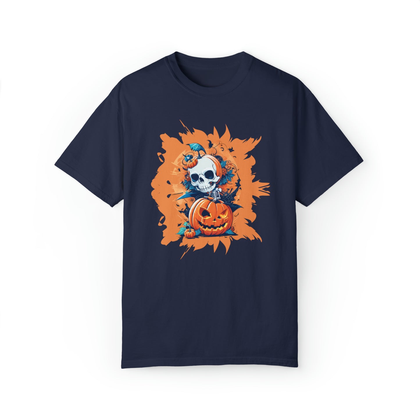 Camiseta unisex teñida en prenda - Halloween - Calavera y calabazas