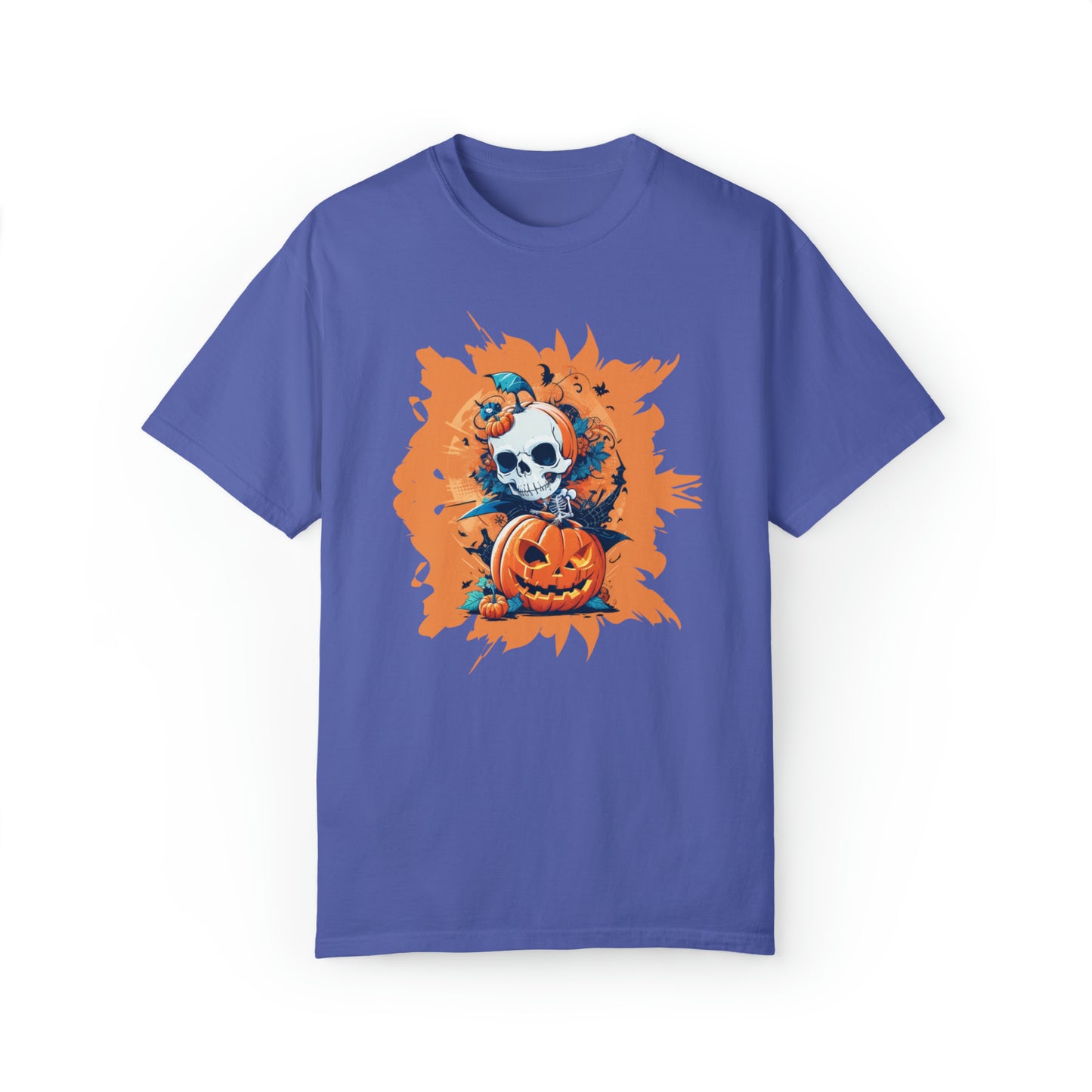 Camiseta unisex teñida en prenda - Halloween - Calavera y calabazas