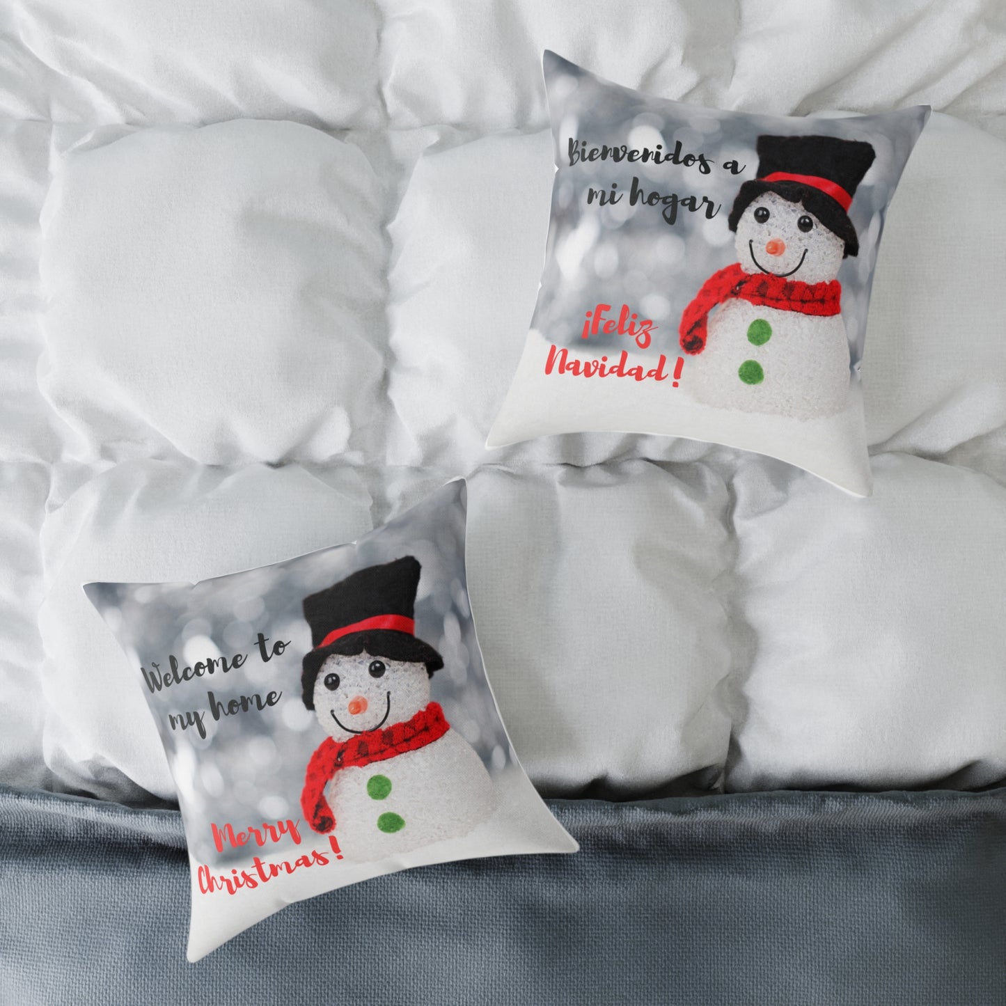 Cojín de poliéster hilado - Feliz Navidad - Muñeco de nieve