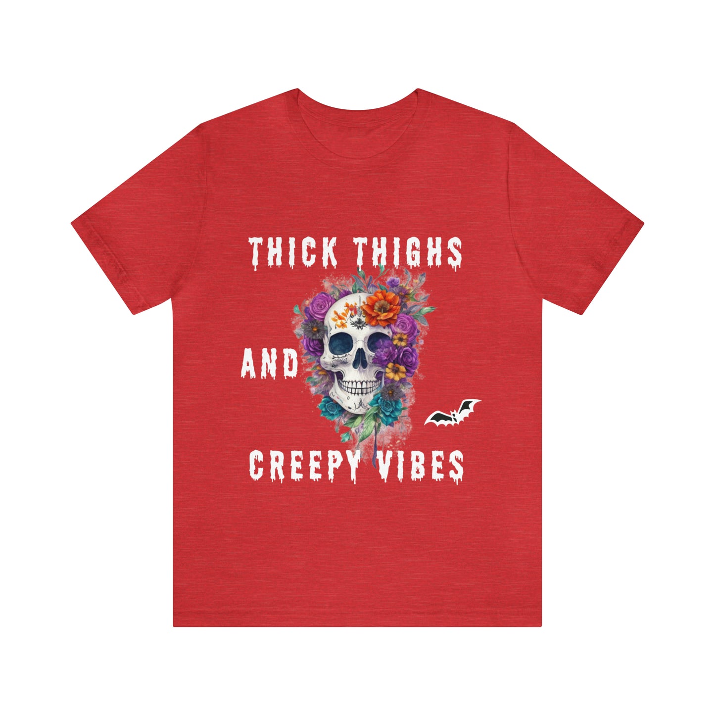 Tee-shirt à manches courtes en jersey unisexe - Crâne et fleurs d'Halloween
