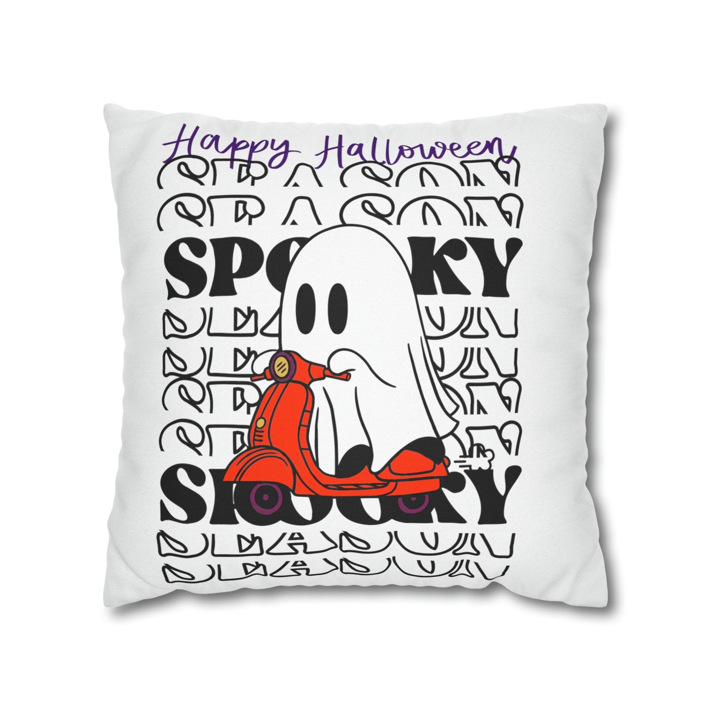 Funda de almohada cuadrada de poliéster hilado - Halloween - Pequeño fantasma - 09/04