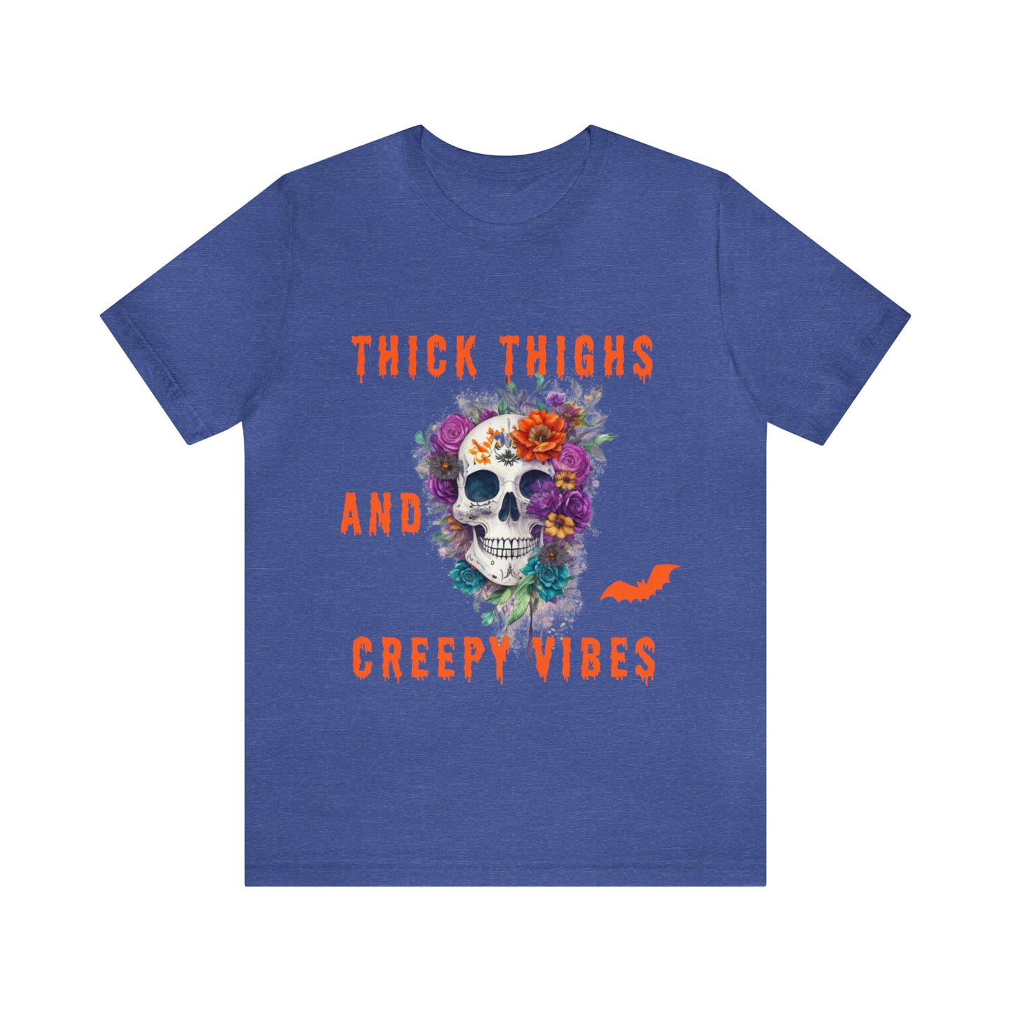 Tee-shirt à manches courtes en jersey unisexe - Crâne et fleurs d'Halloween