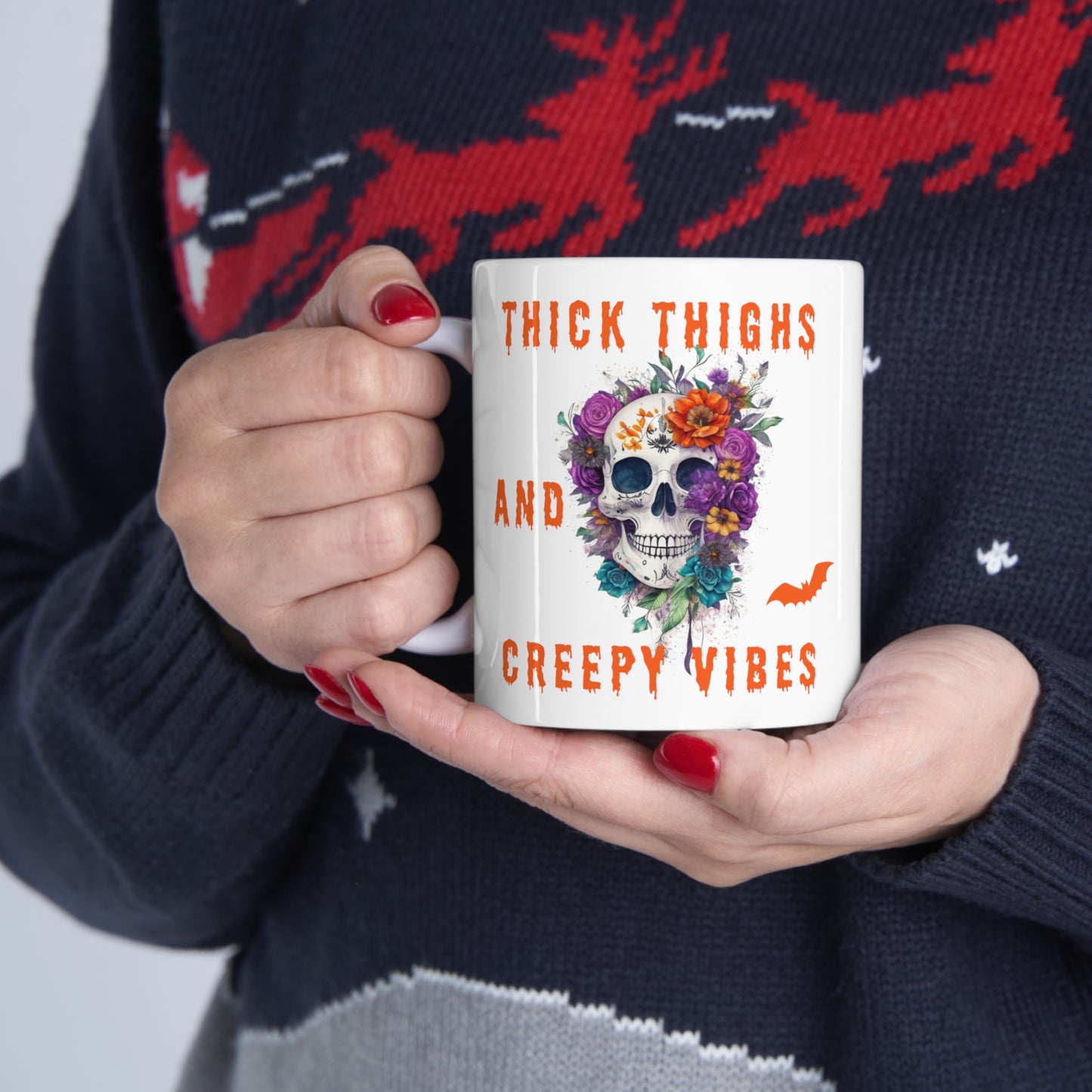 Mug en céramique 11oz - Halloween - Crâne et fleurs