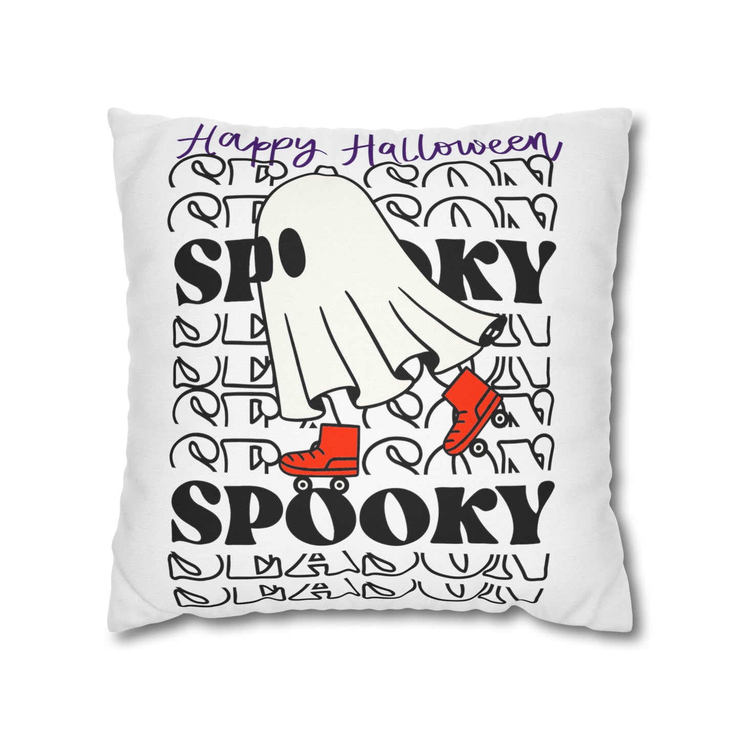 Funda de almohada cuadrada de poliéster hilado - Halloween - Pequeño fantasma - 10/11