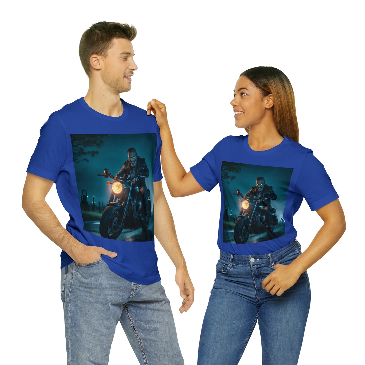 Unisex Jersey Short Sleeve Tee - Halloween Motorcyclist AI - 03