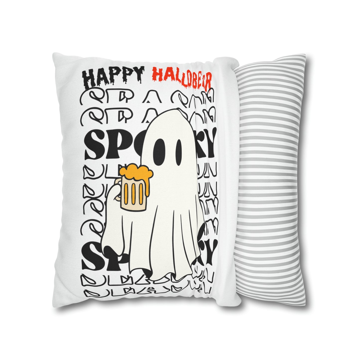 Funda de almohada cuadrada de poliéster hilado - Halloween - Pequeño fantasma - 01/03