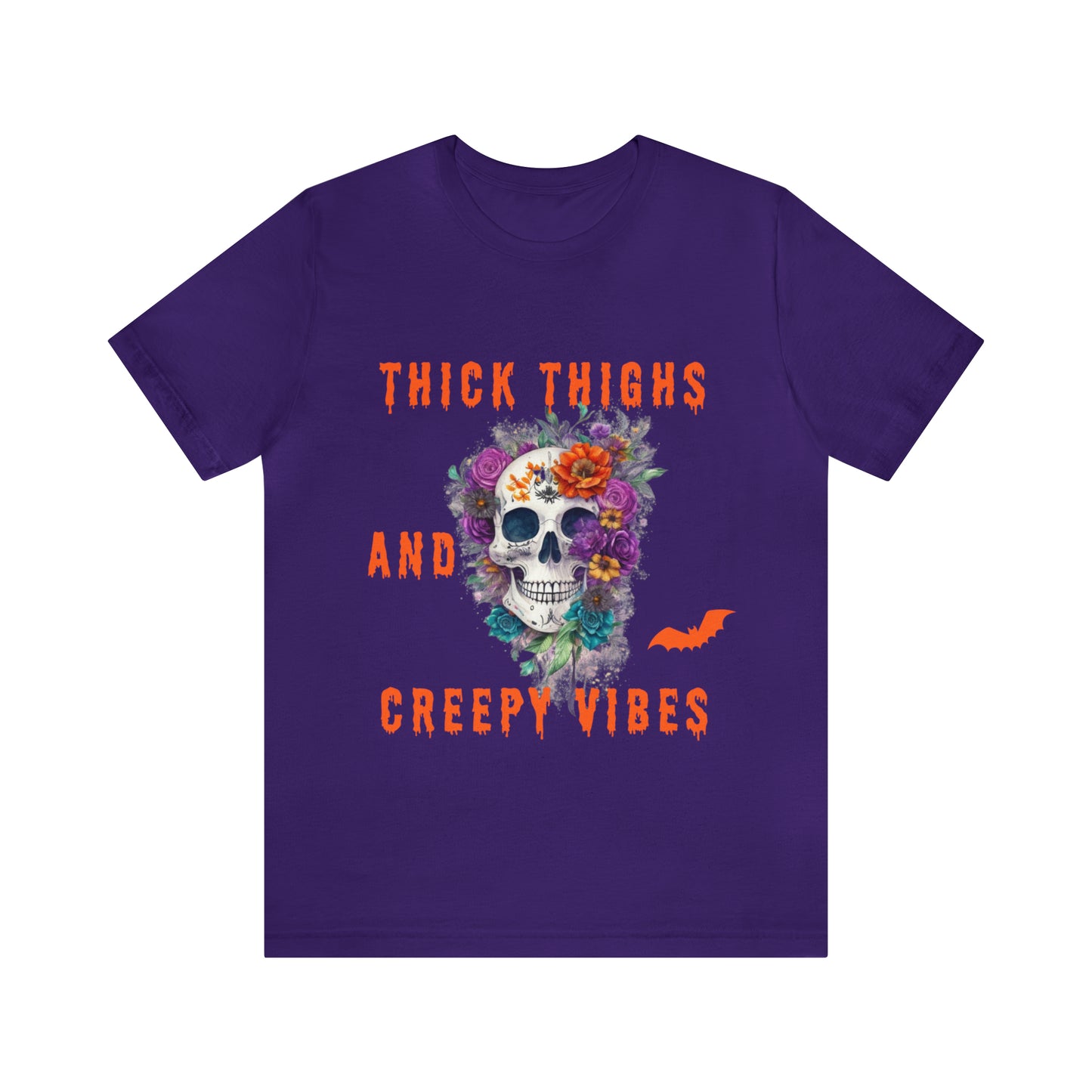 Tee-shirt à manches courtes en jersey unisexe - Crâne et fleurs d'Halloween