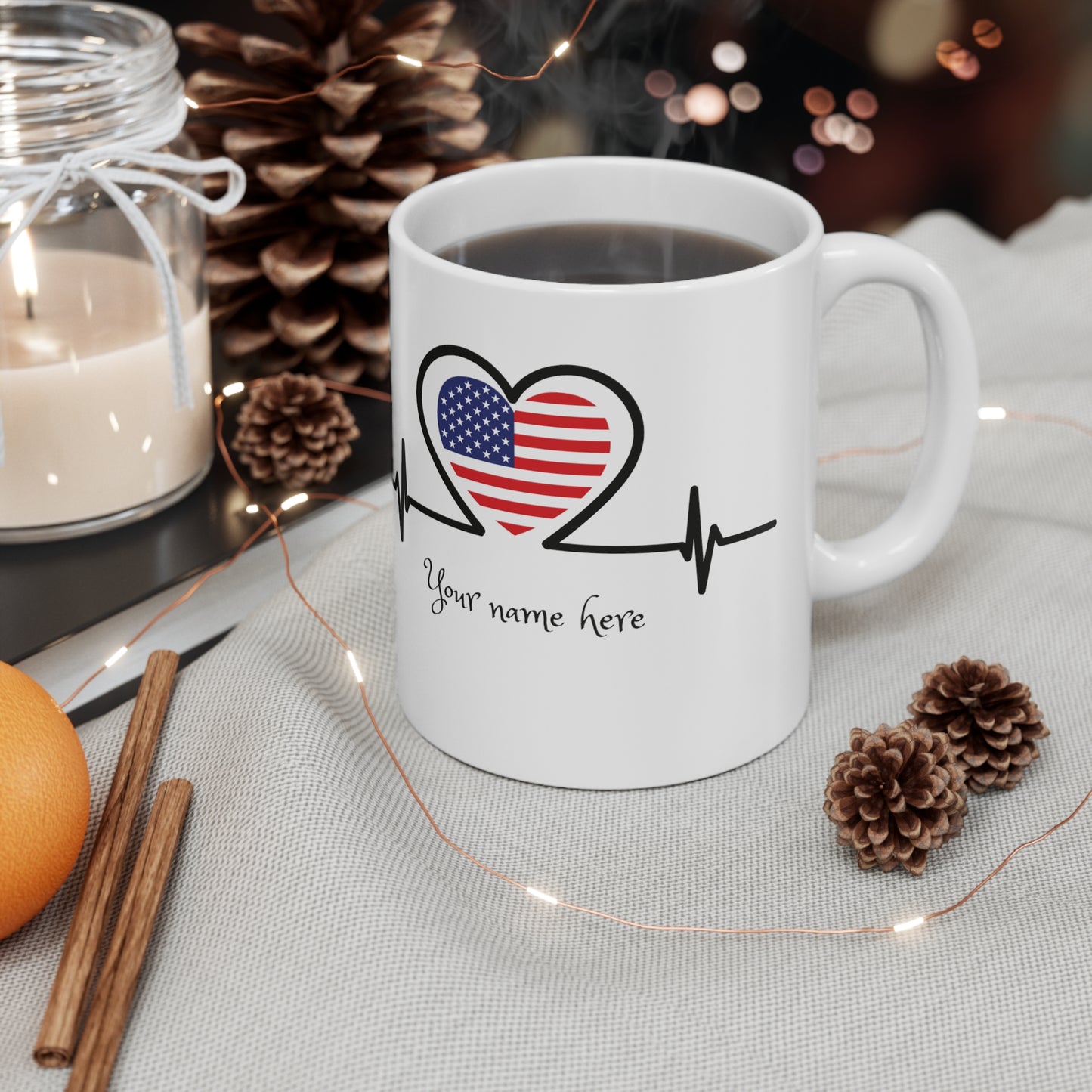 Taza de cerámica 11 oz - Personalizada - Bandera de Estados Unidos