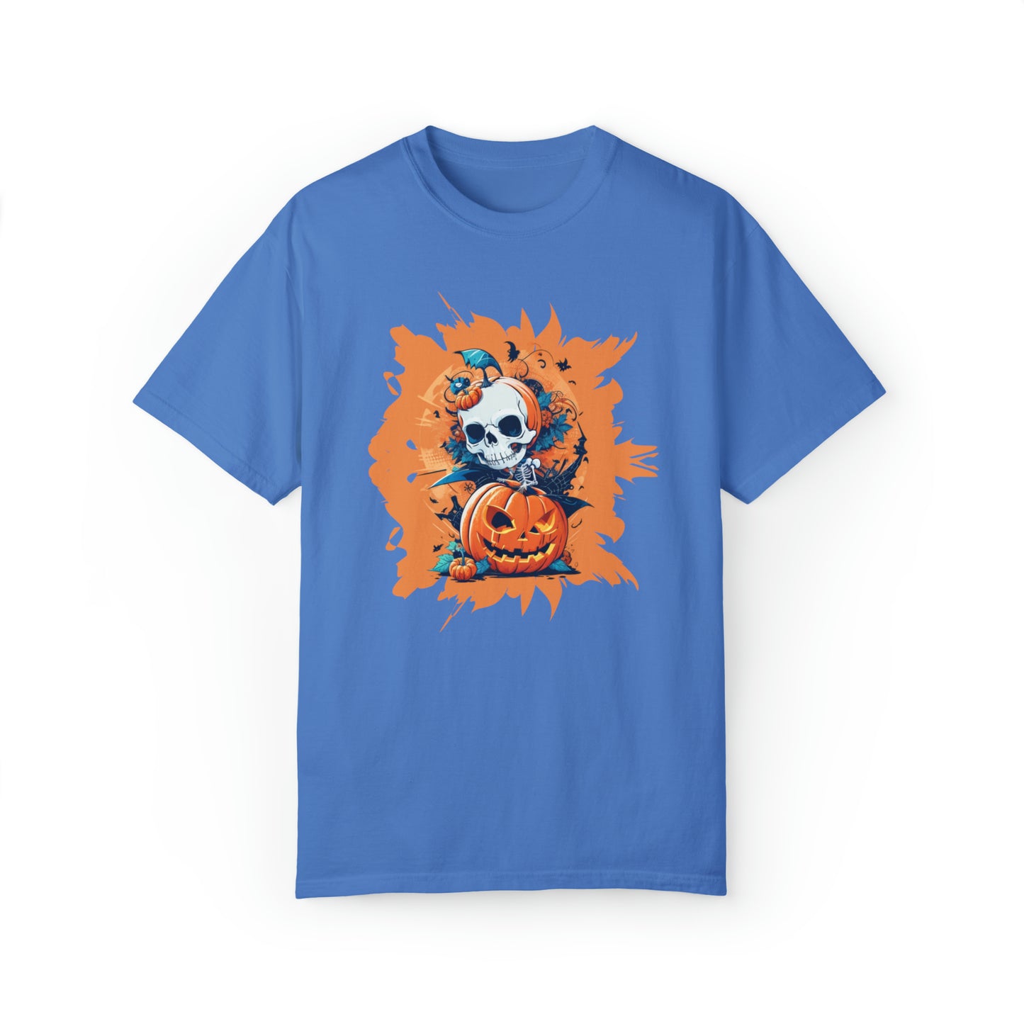 Unisex Garment-Dyed T-shirt - Halloween -  Skull and pumpkins