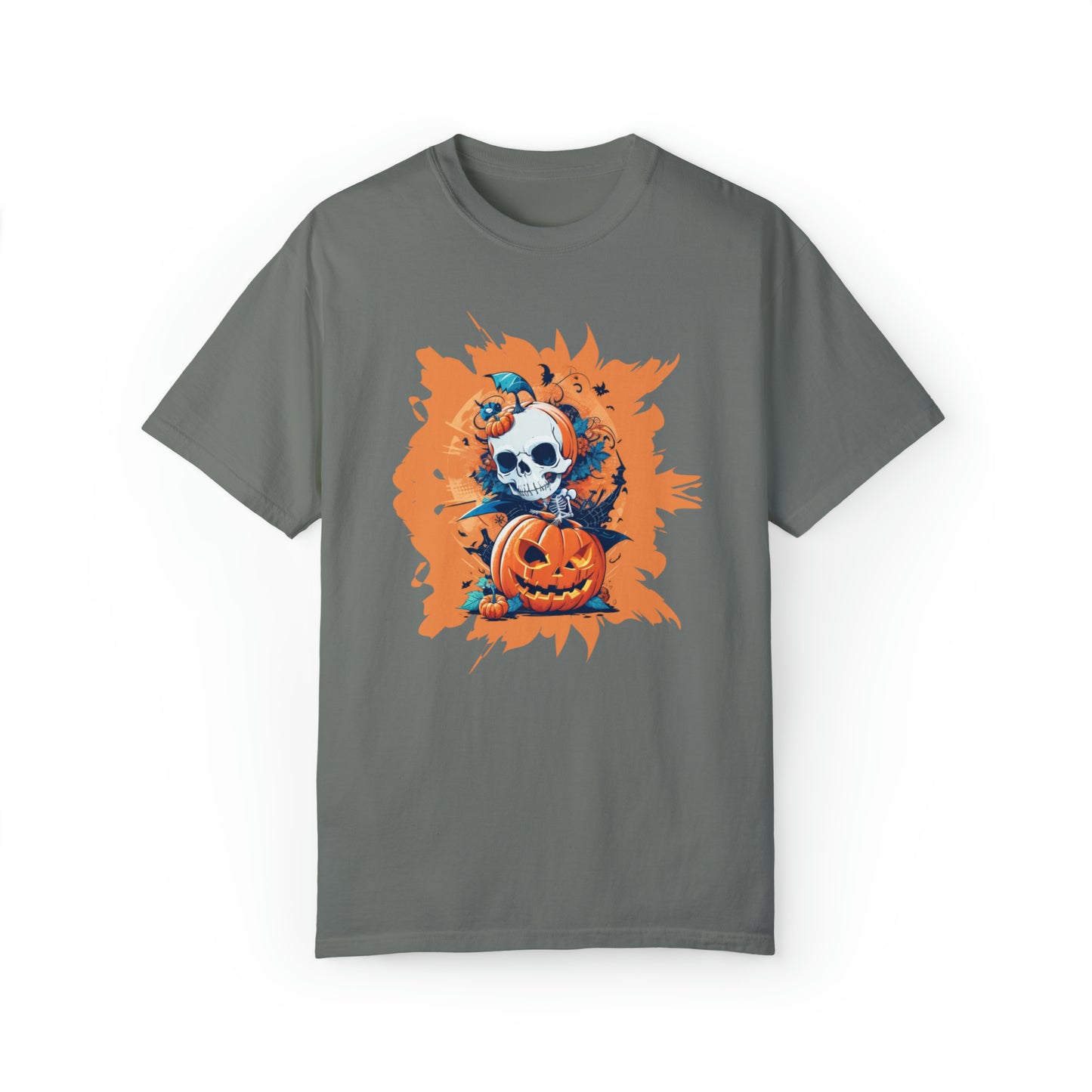 Unisex Garment-Dyed T-shirt - Halloween -  Skull and pumpkins