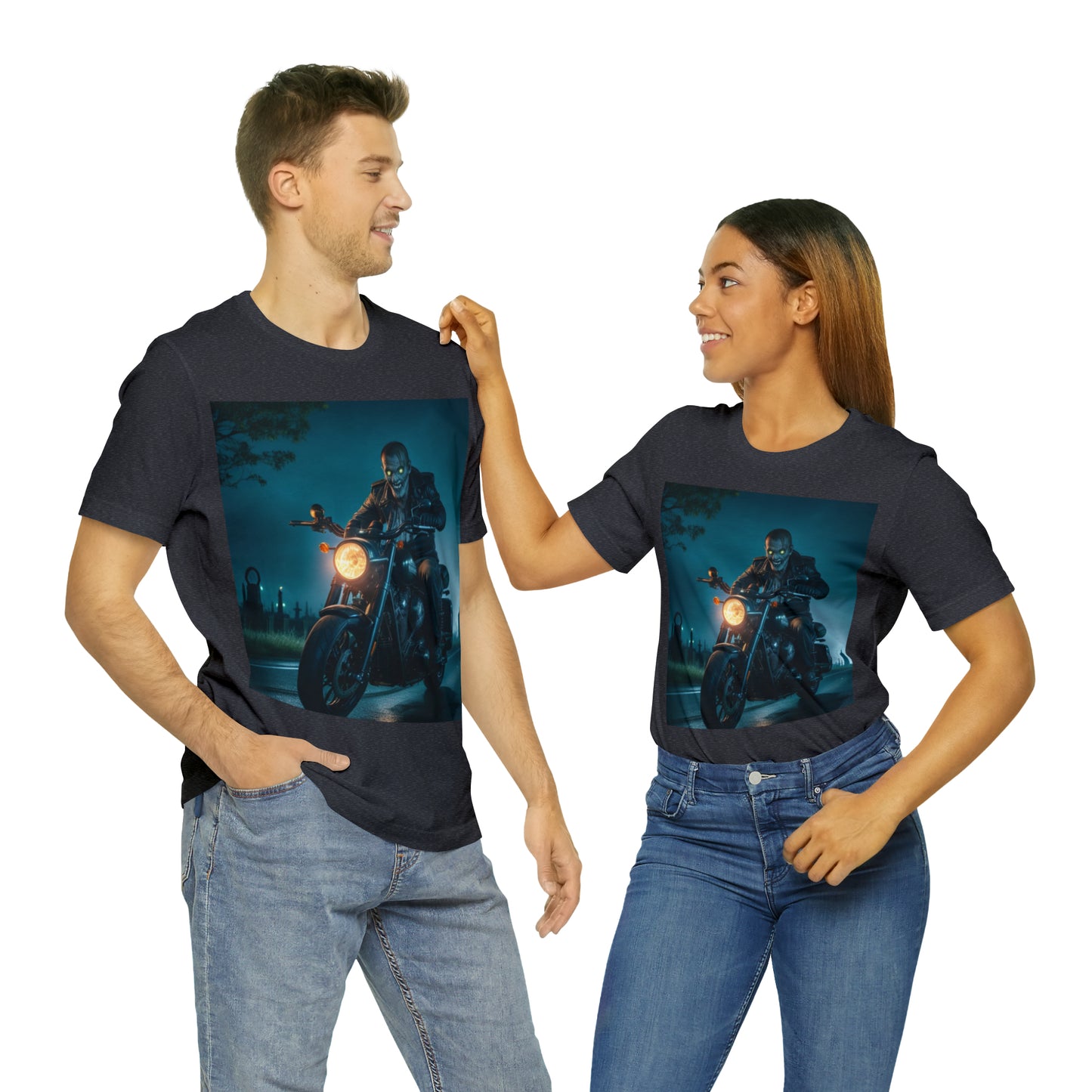 Unisex Jersey Short Sleeve Tee - Halloween Motorcyclist AI - 03