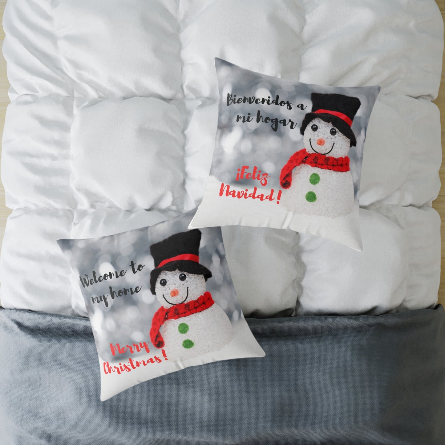 Cojín de poliéster hilado - Feliz Navidad - Muñeco de nieve