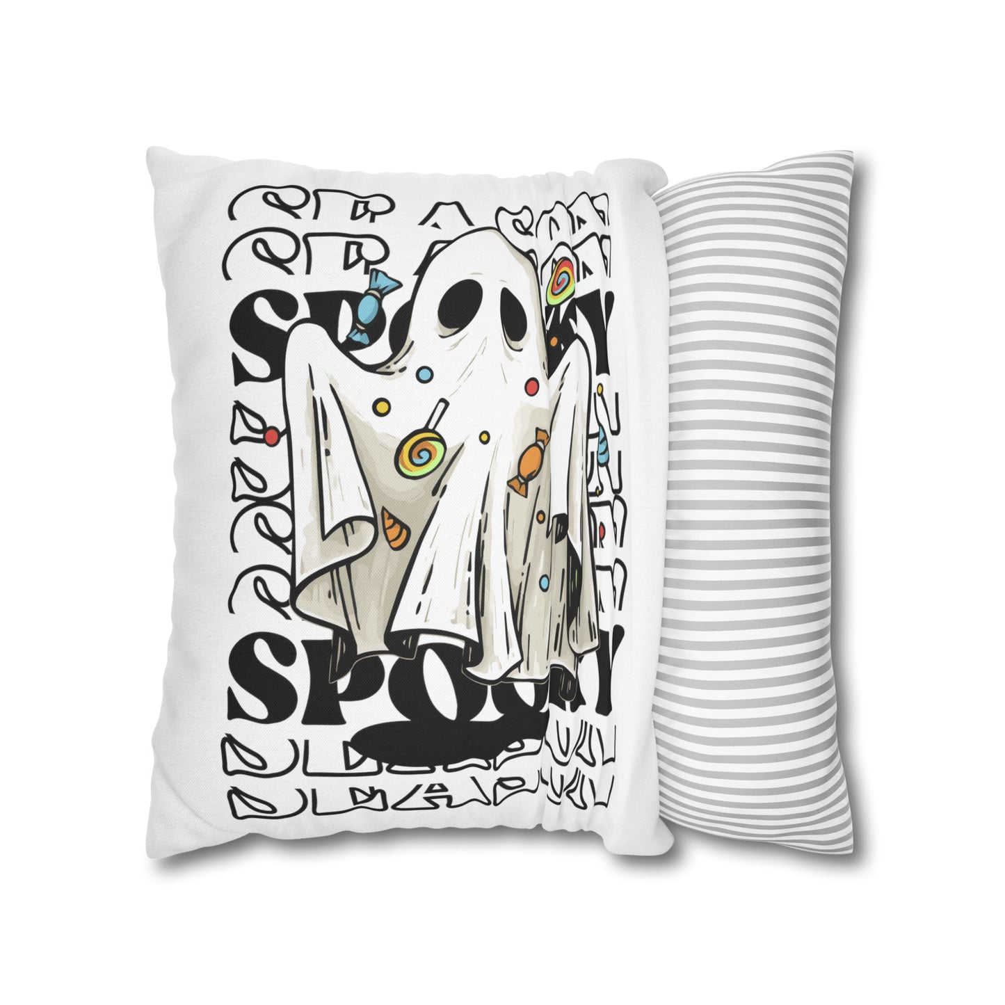 Funda de almohada cuadrada de poliéster hilado - Halloween - Pequeño fantasma - 05/07