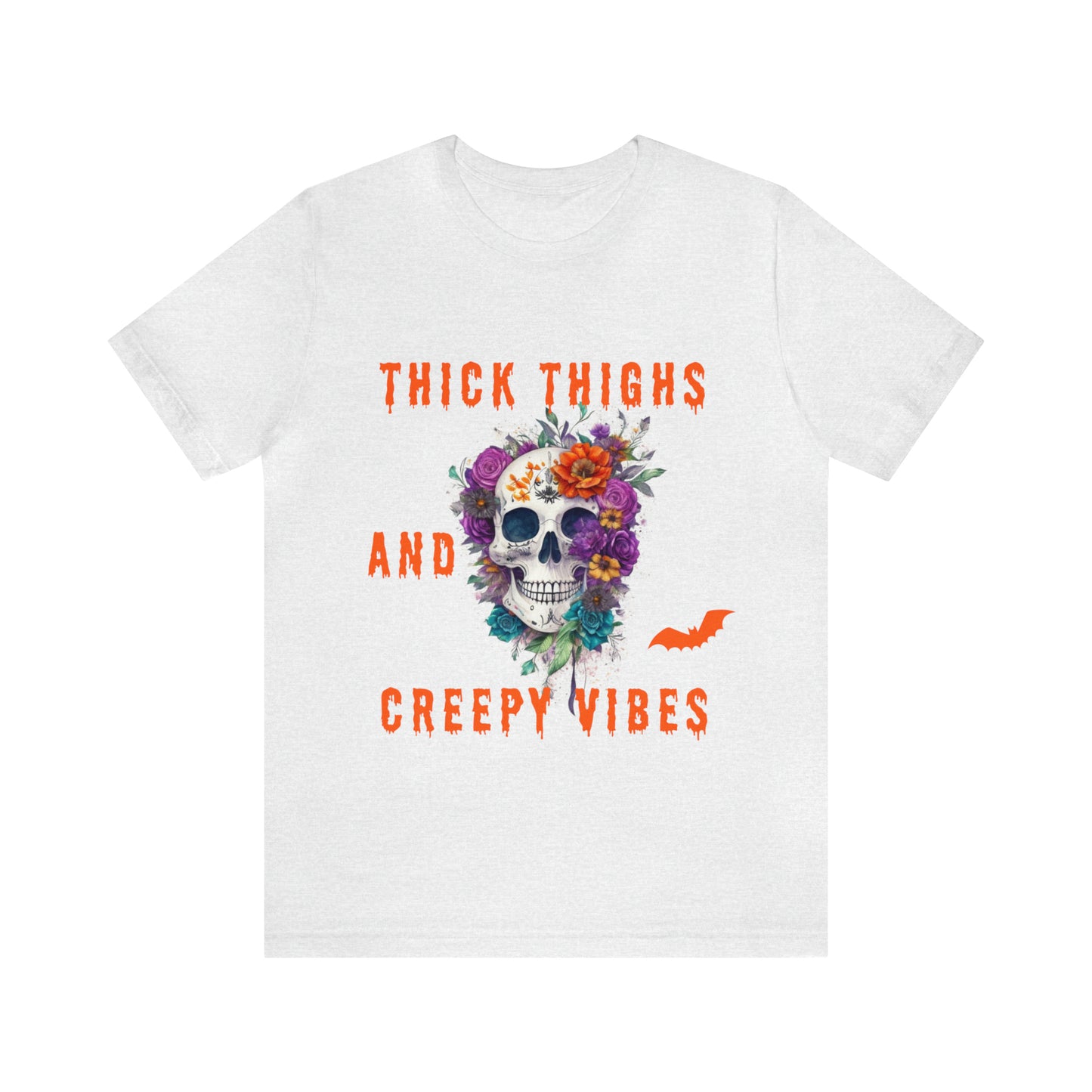 Tee-shirt à manches courtes en jersey unisexe - Crâne et fleurs d'Halloween