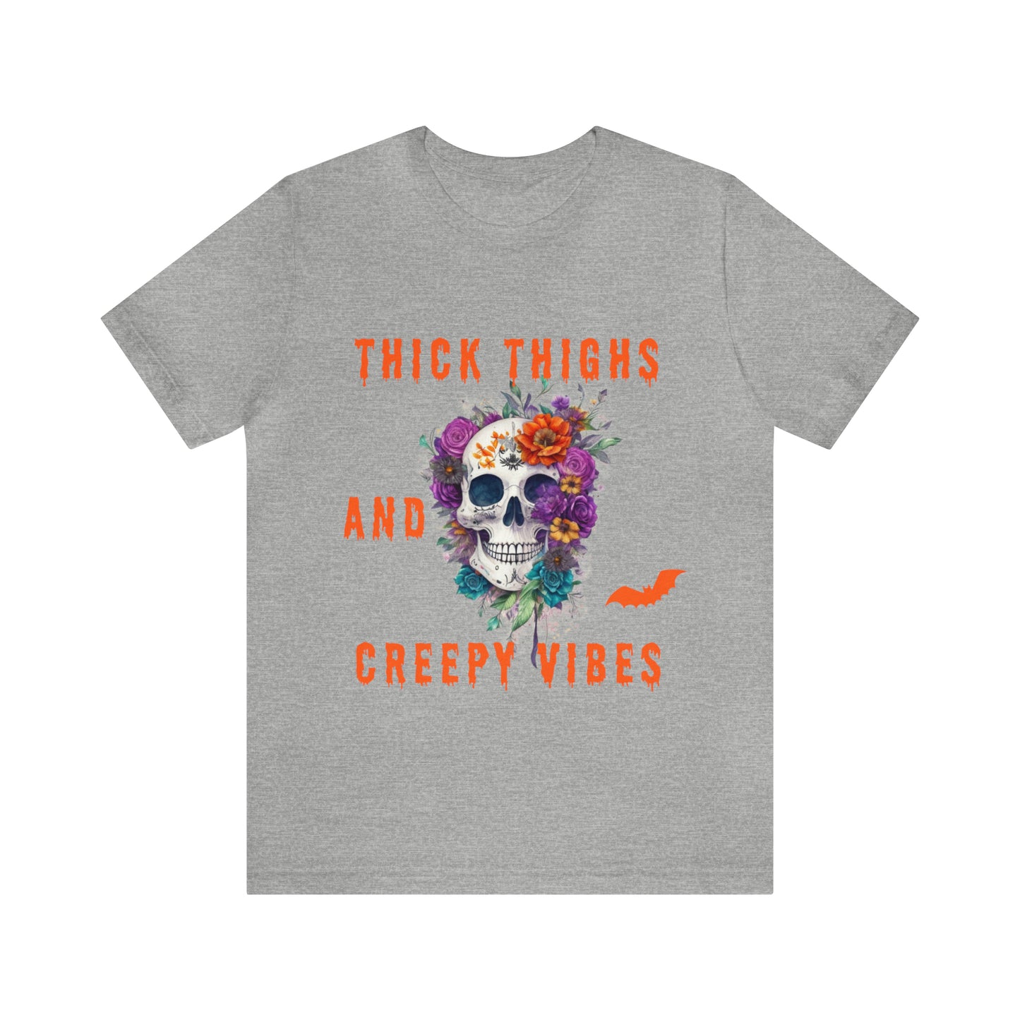Tee-shirt à manches courtes en jersey unisexe - Crâne et fleurs d'Halloween