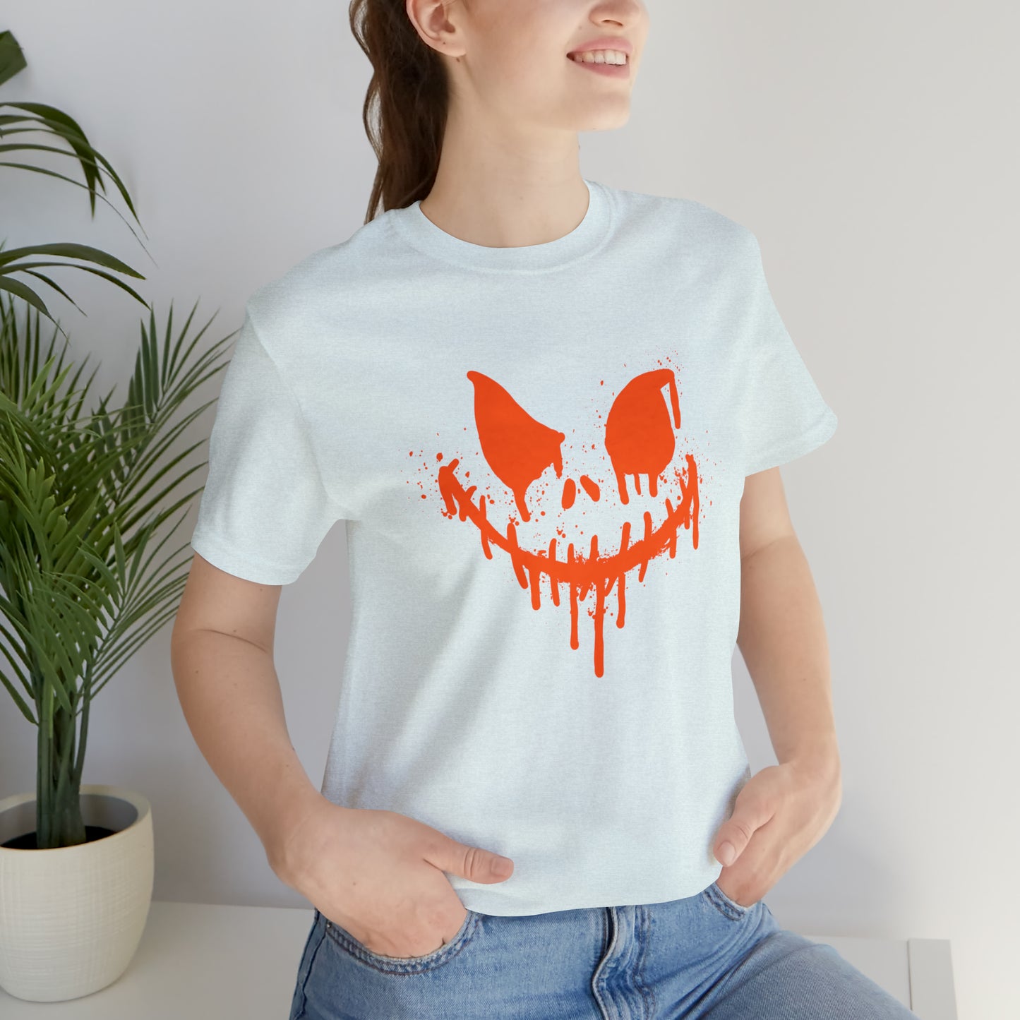 Camiseta de manga corta Unisex Jersey - Cara de terror de Halloween - 01