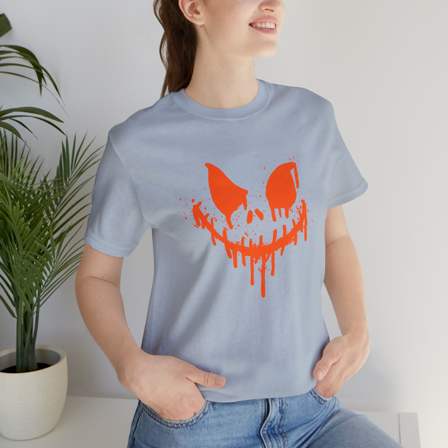 Camiseta de manga corta Unisex Jersey - Cara de terror de Halloween - 01