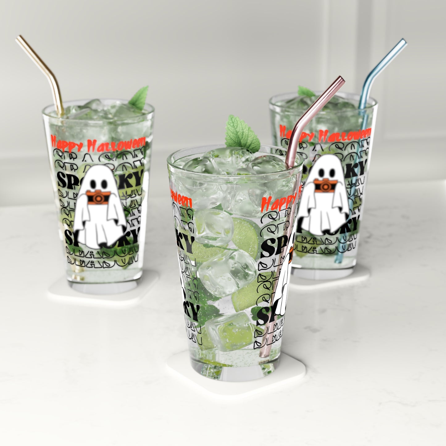 Vaso de pinta, 16 oz - Halloween - Pequeño fantasma - 08